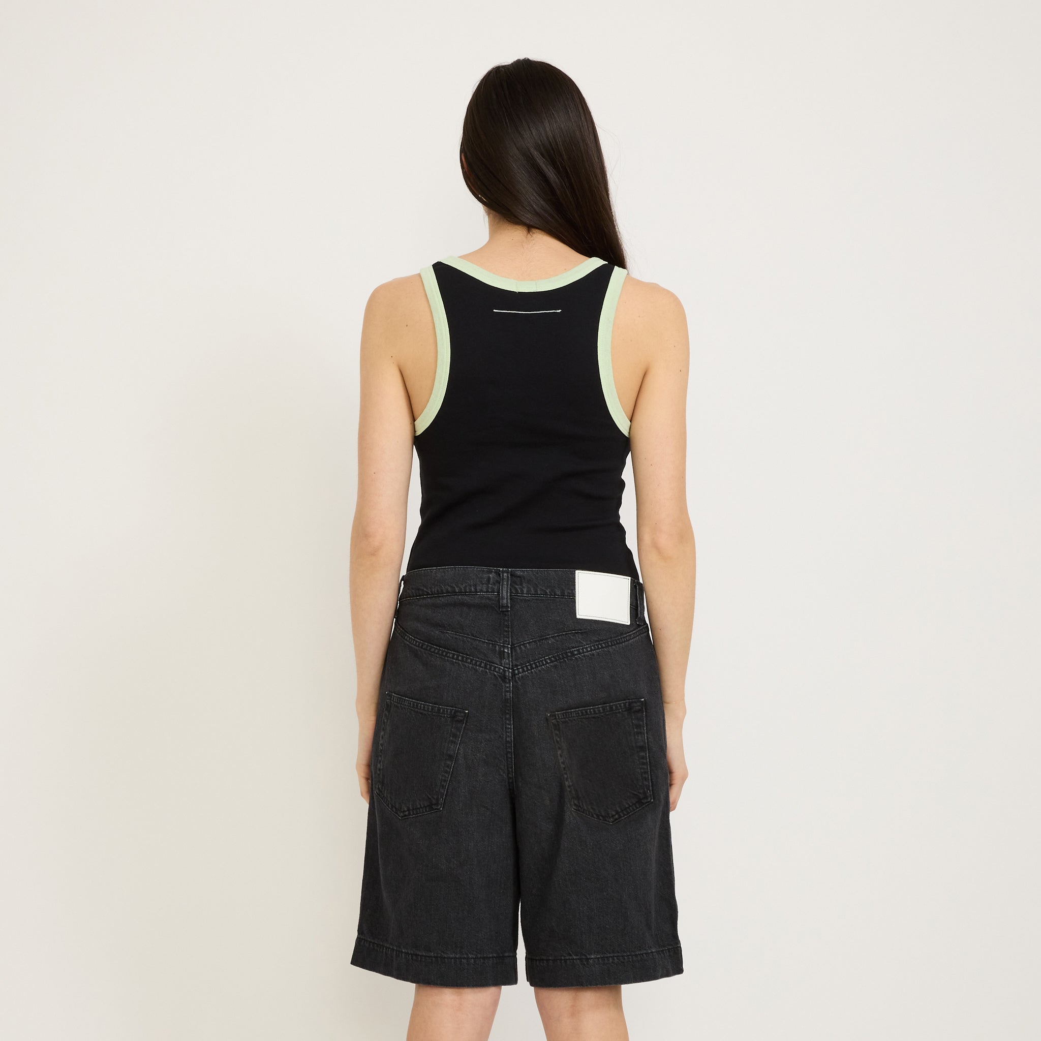 Bassike | Contrast Slim Rib Tank Black/Light Mint | Maplestore