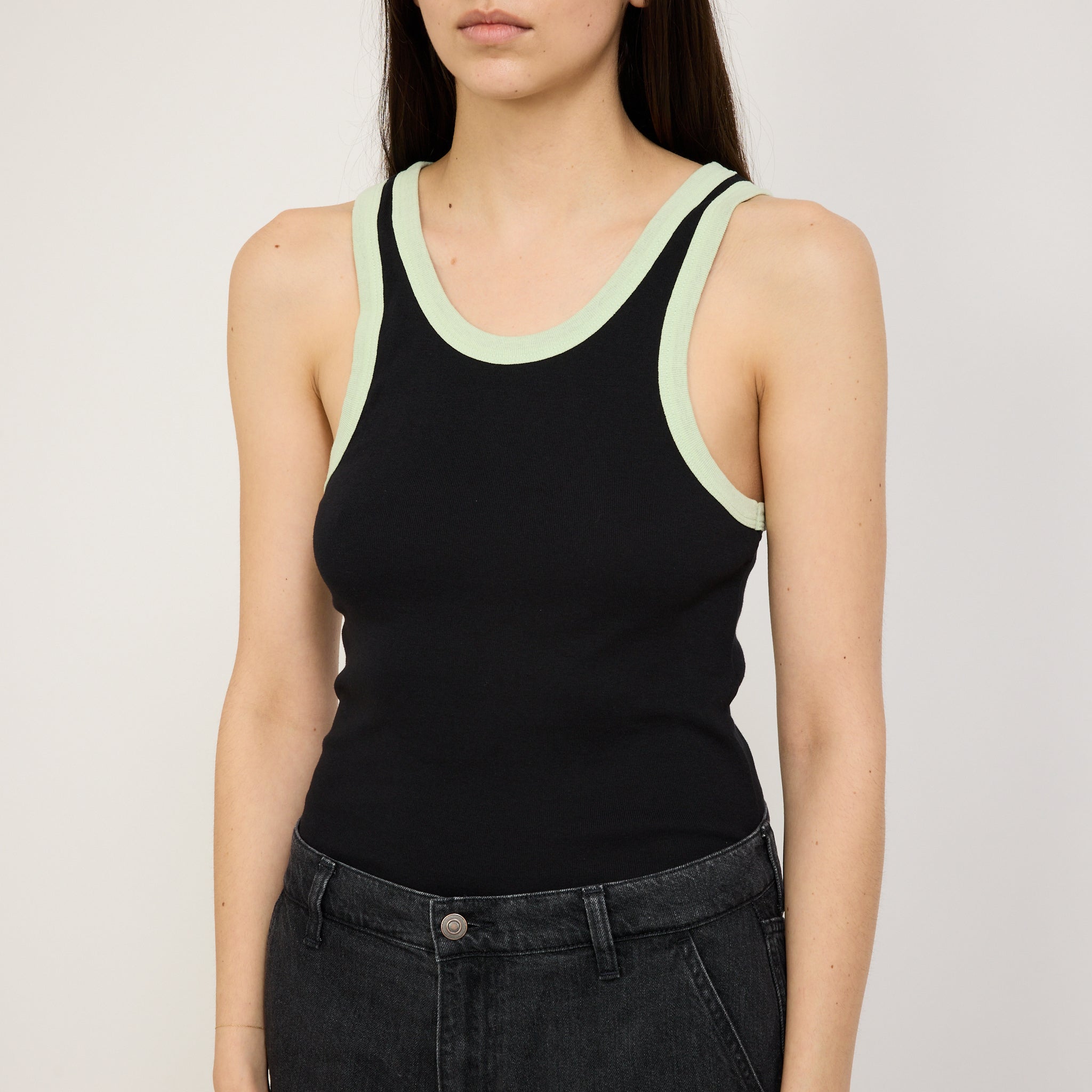 Bassike | Contrast Slim Rib Tank Black/Light Mint | Maplestore