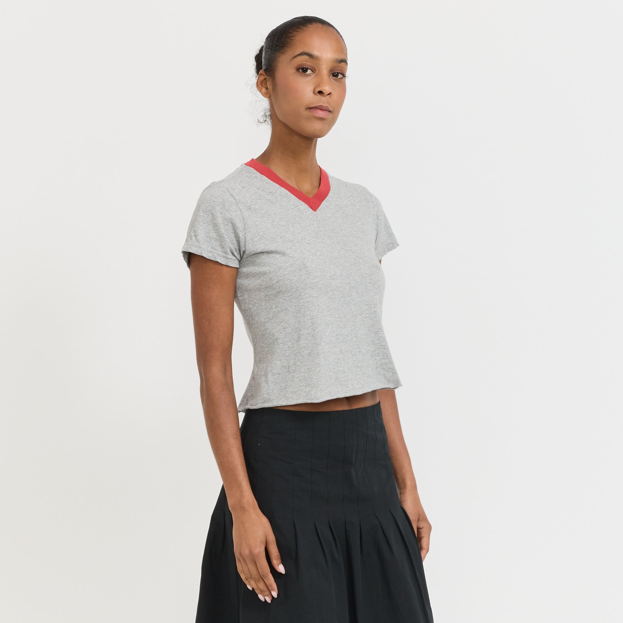 Contrast V-Neck Baby T-Shirt Grey Marle/Heritage Red