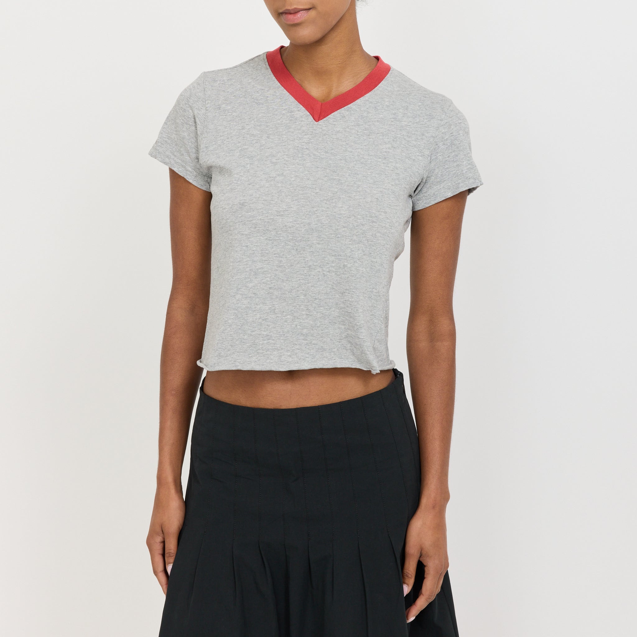 Contrast V-Neck Baby T-Shirt Grey Marle/Heritage Red