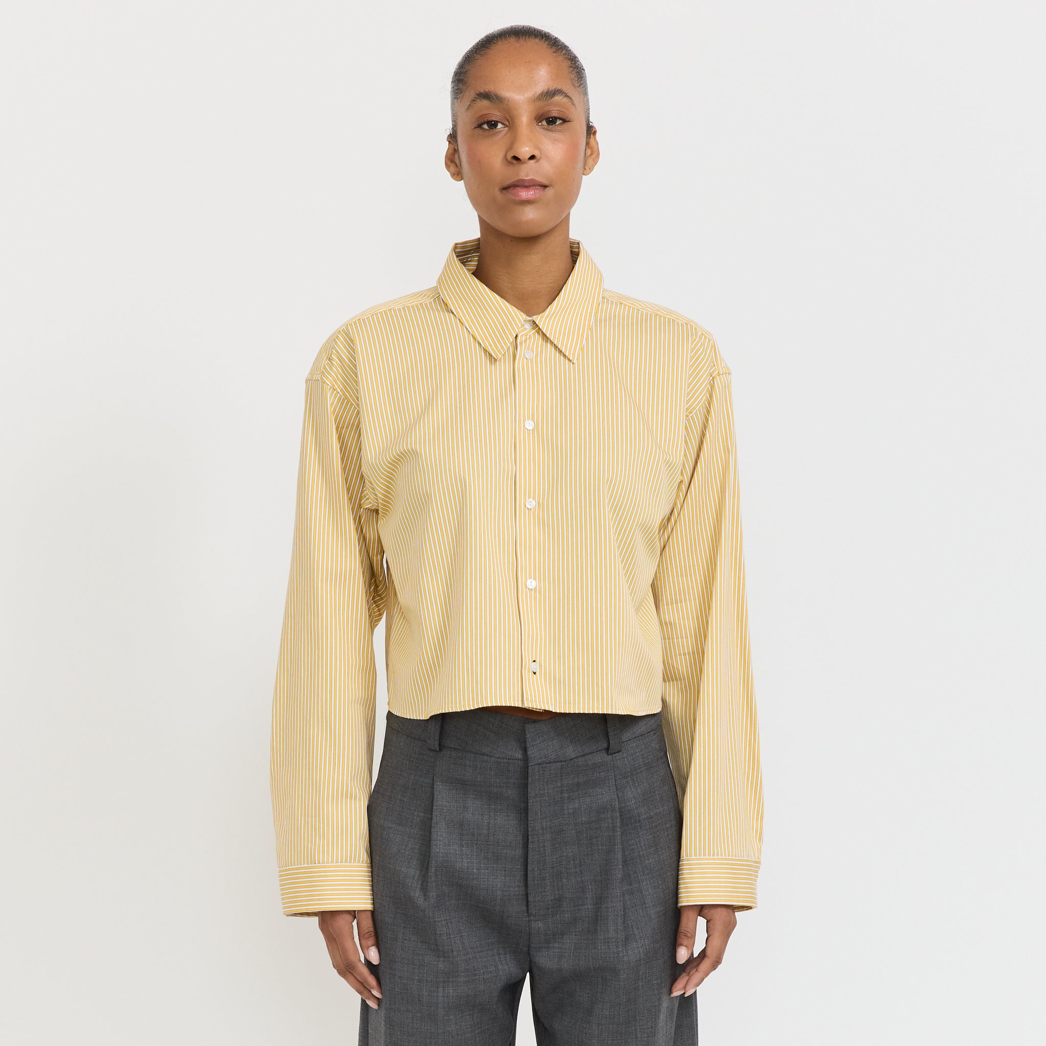 Cropped Boxy Stripe Shirt Yellow Stripe