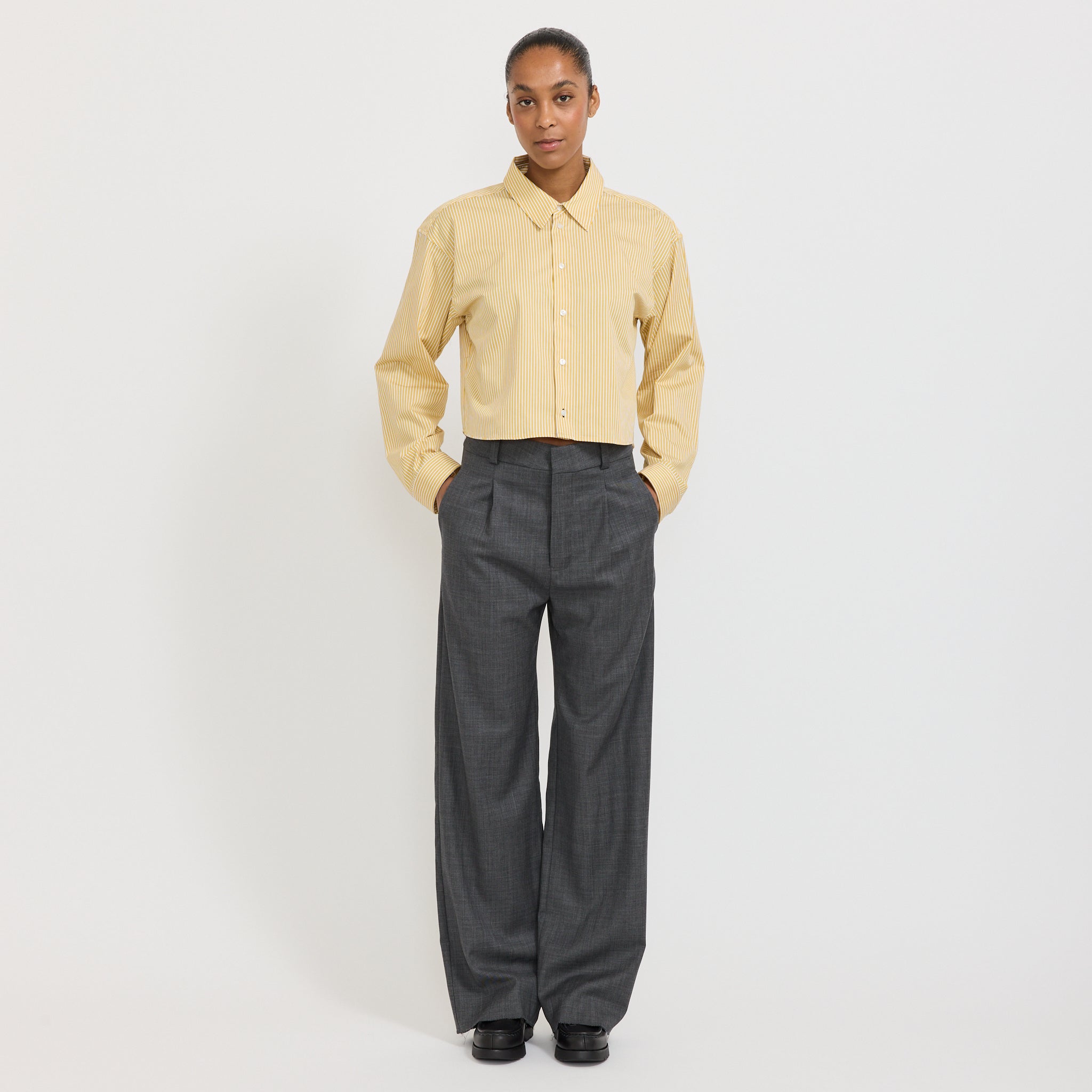 Cropped Boxy Stripe Shirt Yellow Stripe