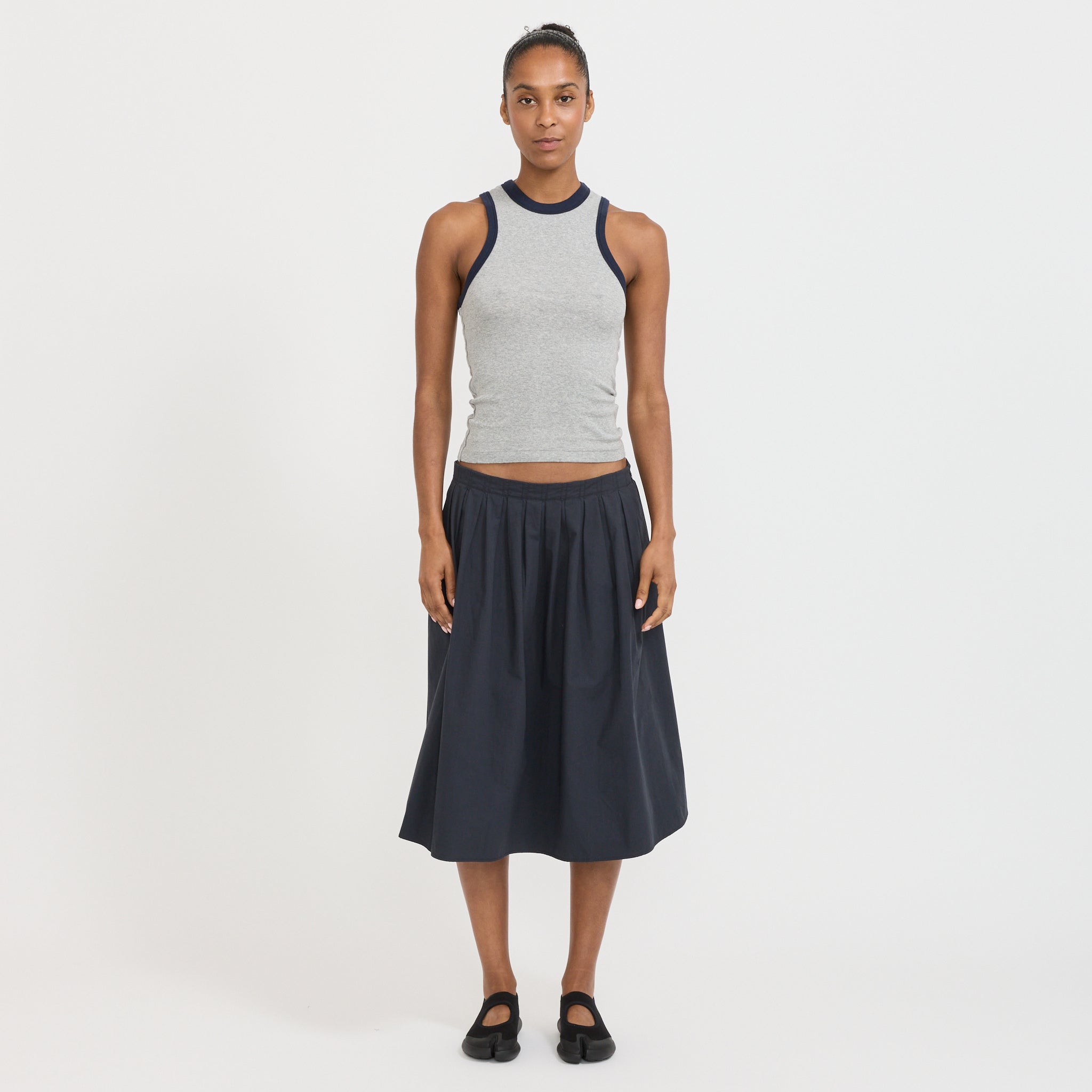 Crushed Cotton Gathered Skirt Ink