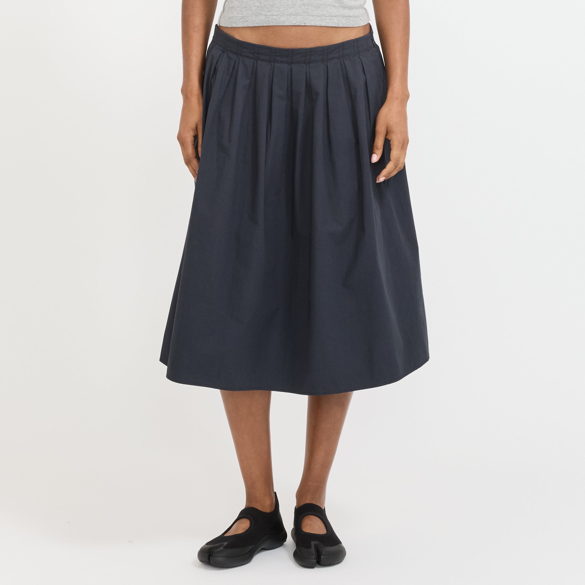 Crushed Cotton Gathered Skirt Ink