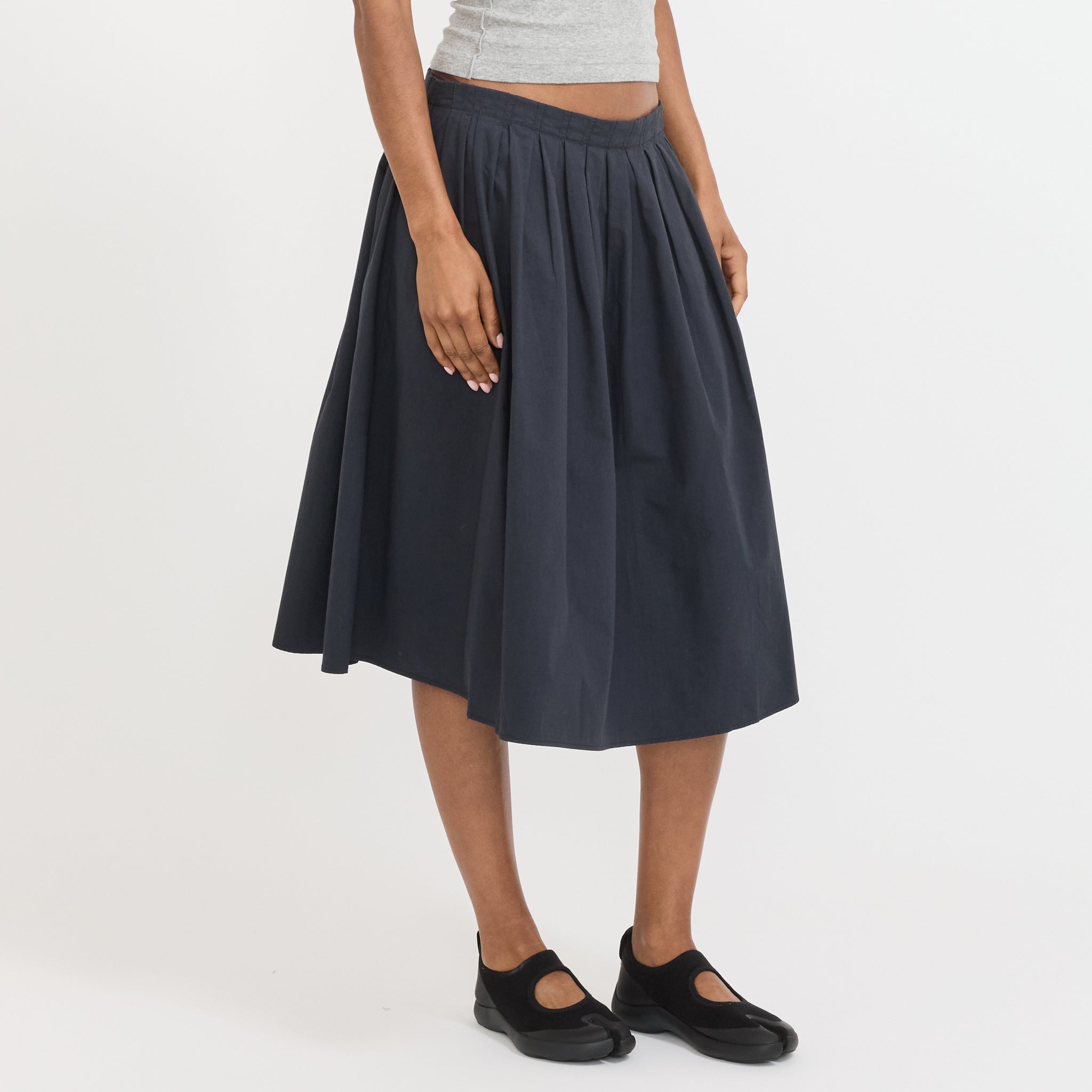 Crushed Cotton Gathered Skirt Ink