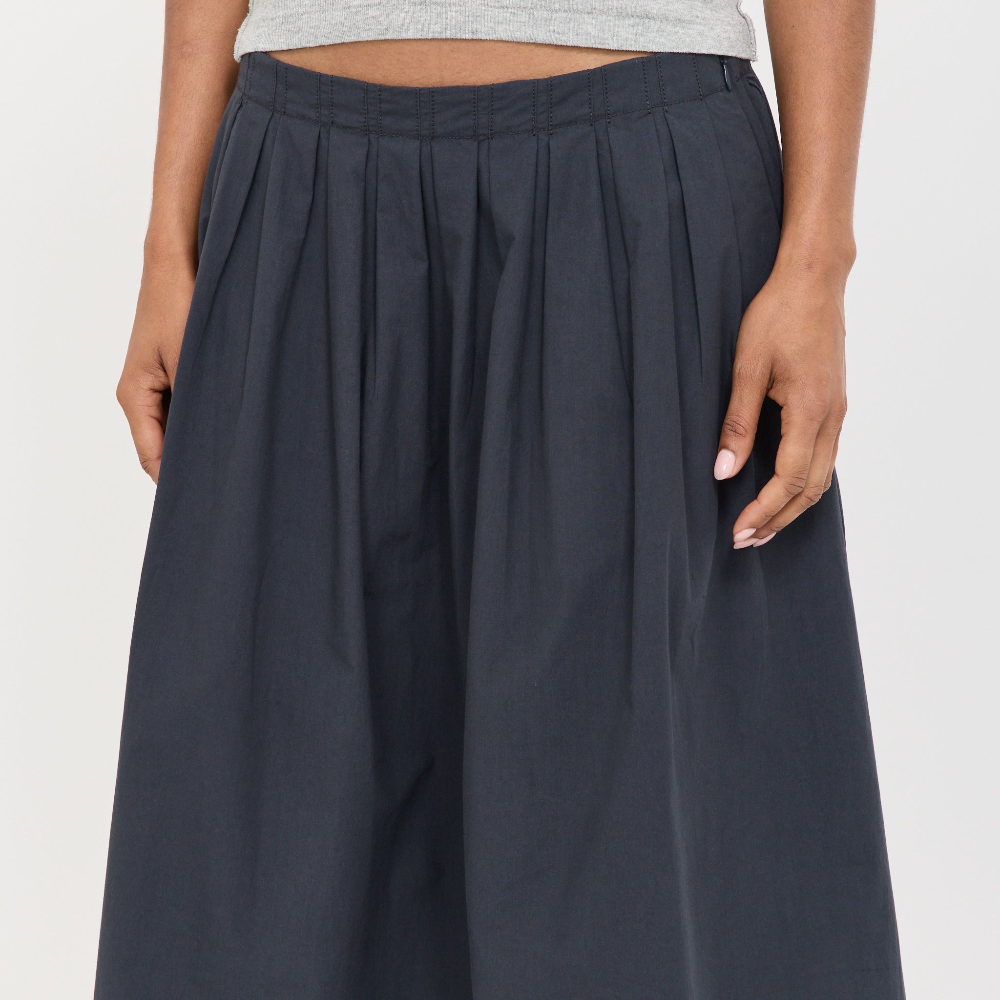 Crushed Cotton Gathered Skirt Ink