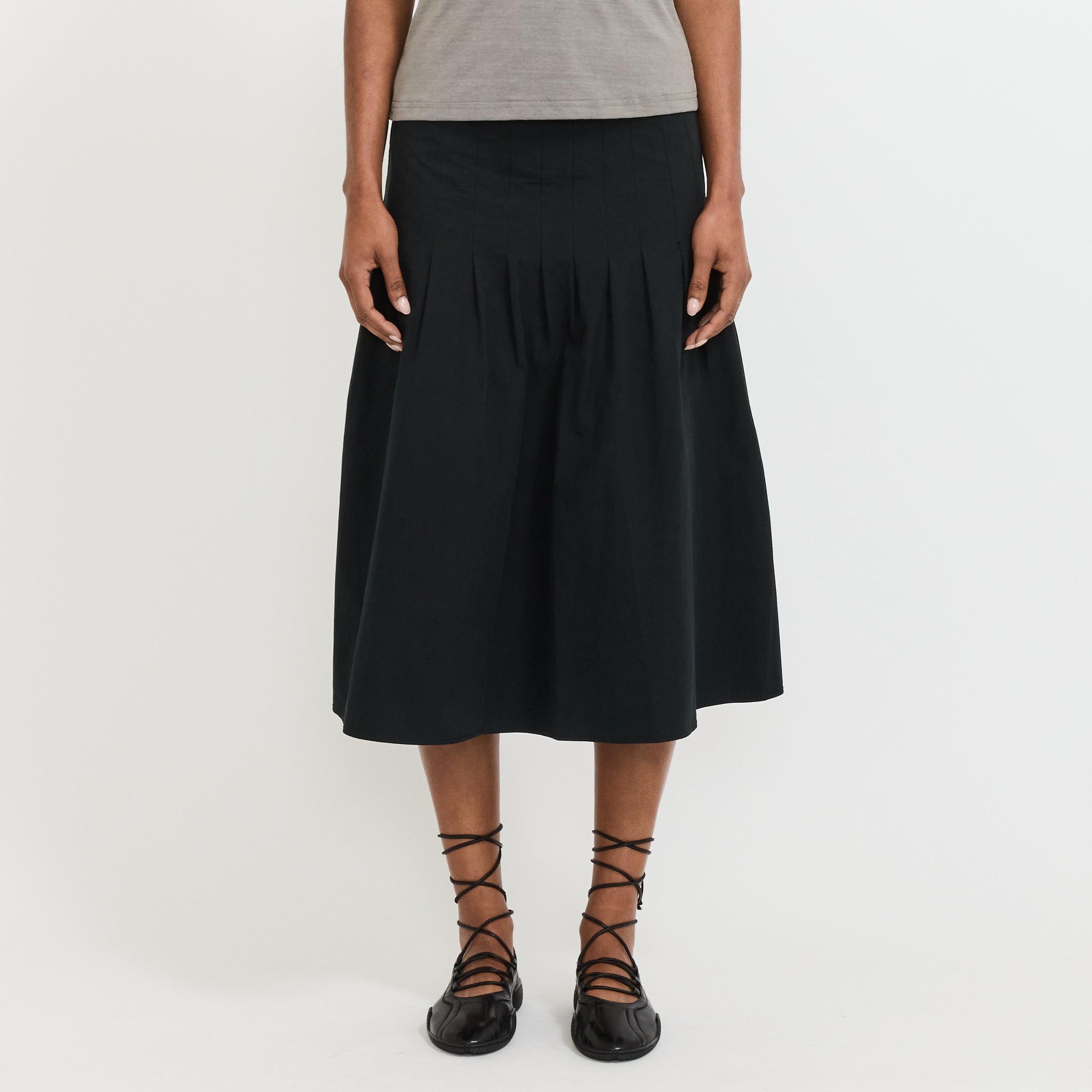Crushed Cotton Pleated Skirt Black