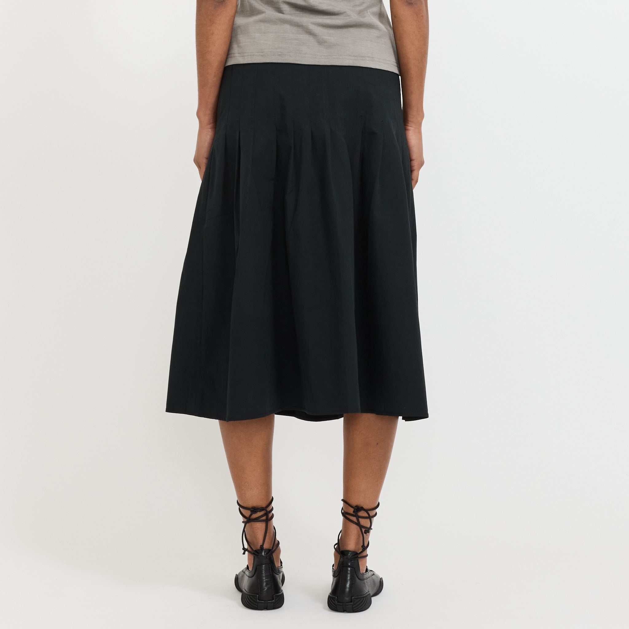 Crushed Cotton Pleated Skirt Black