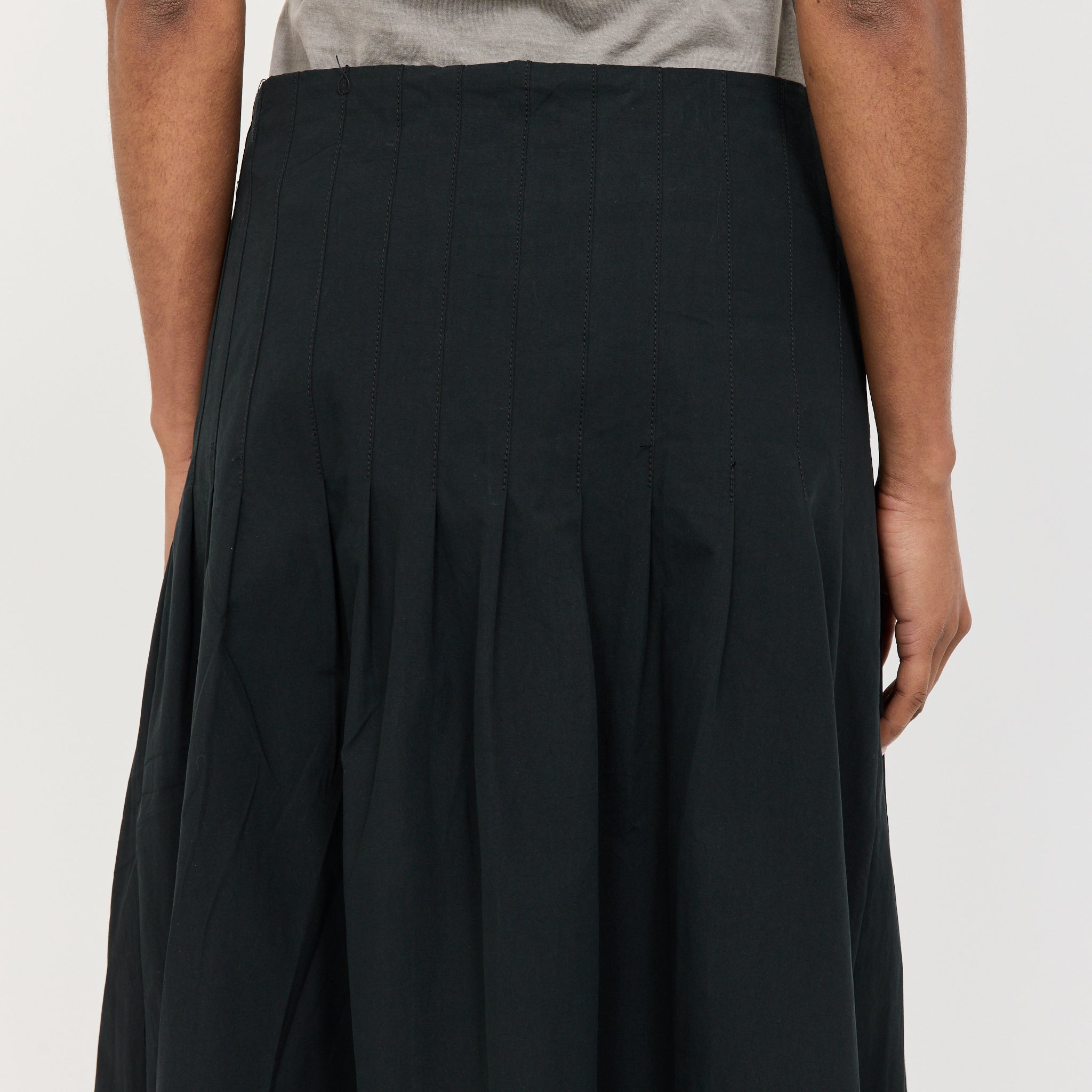 Crushed Cotton Pleated Skirt Black