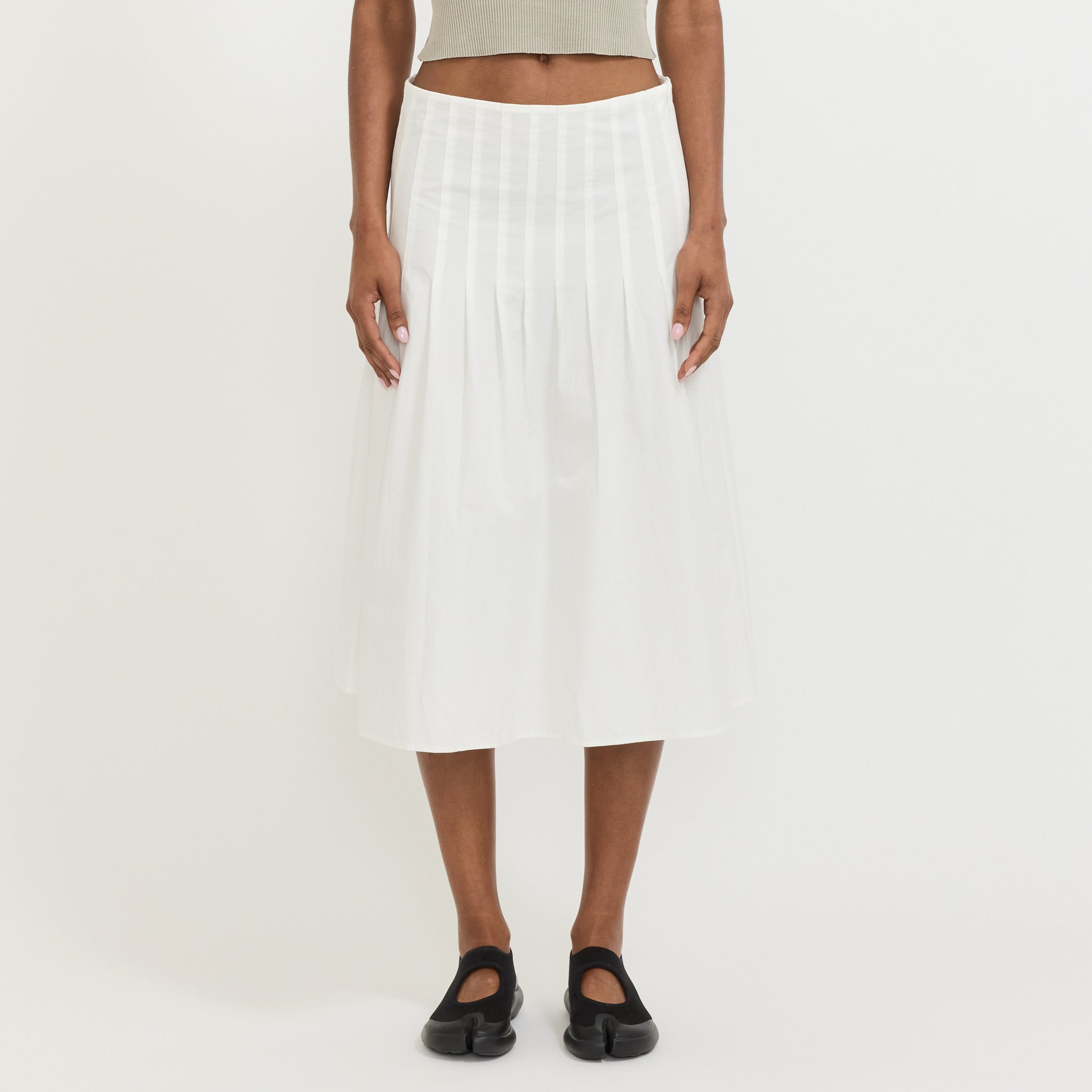 Crushed Cotton Pleated Skirt Natural