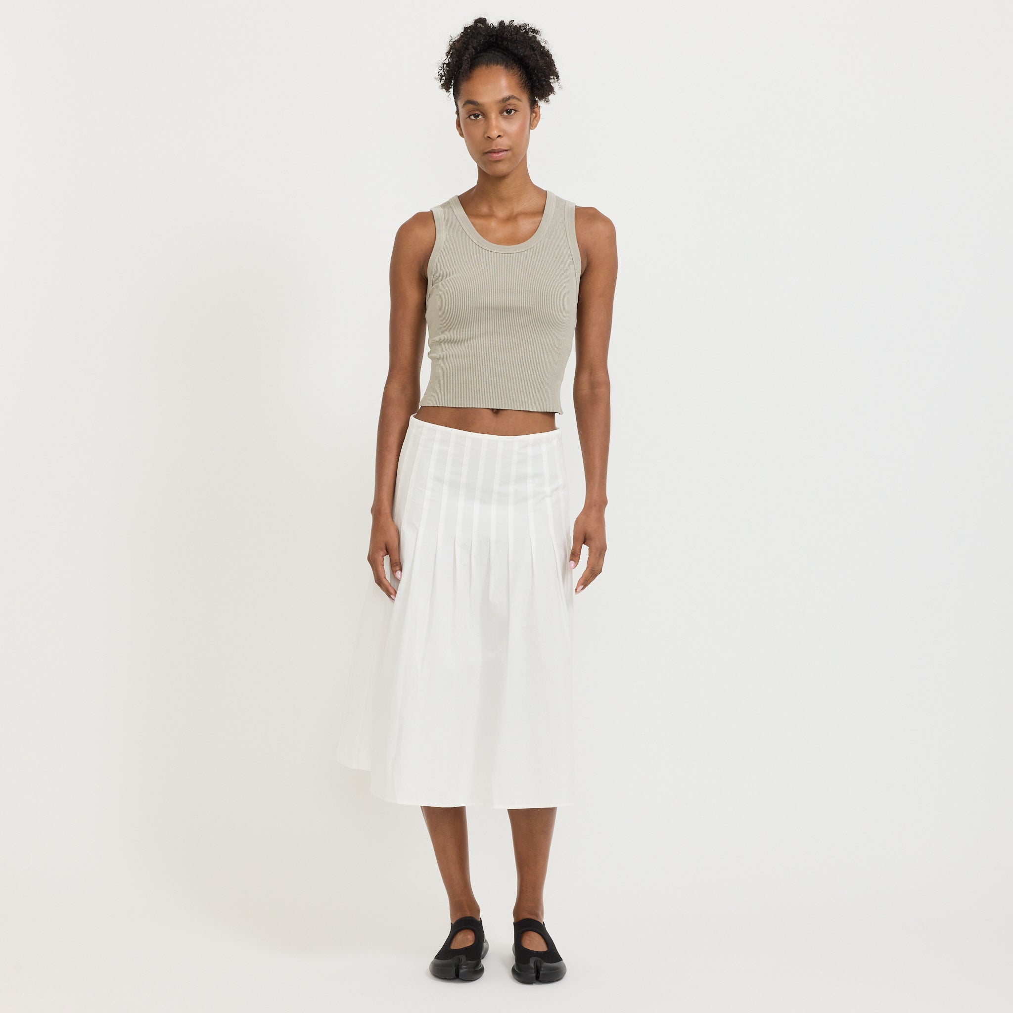 Crushed Cotton Pleated Skirt Natural