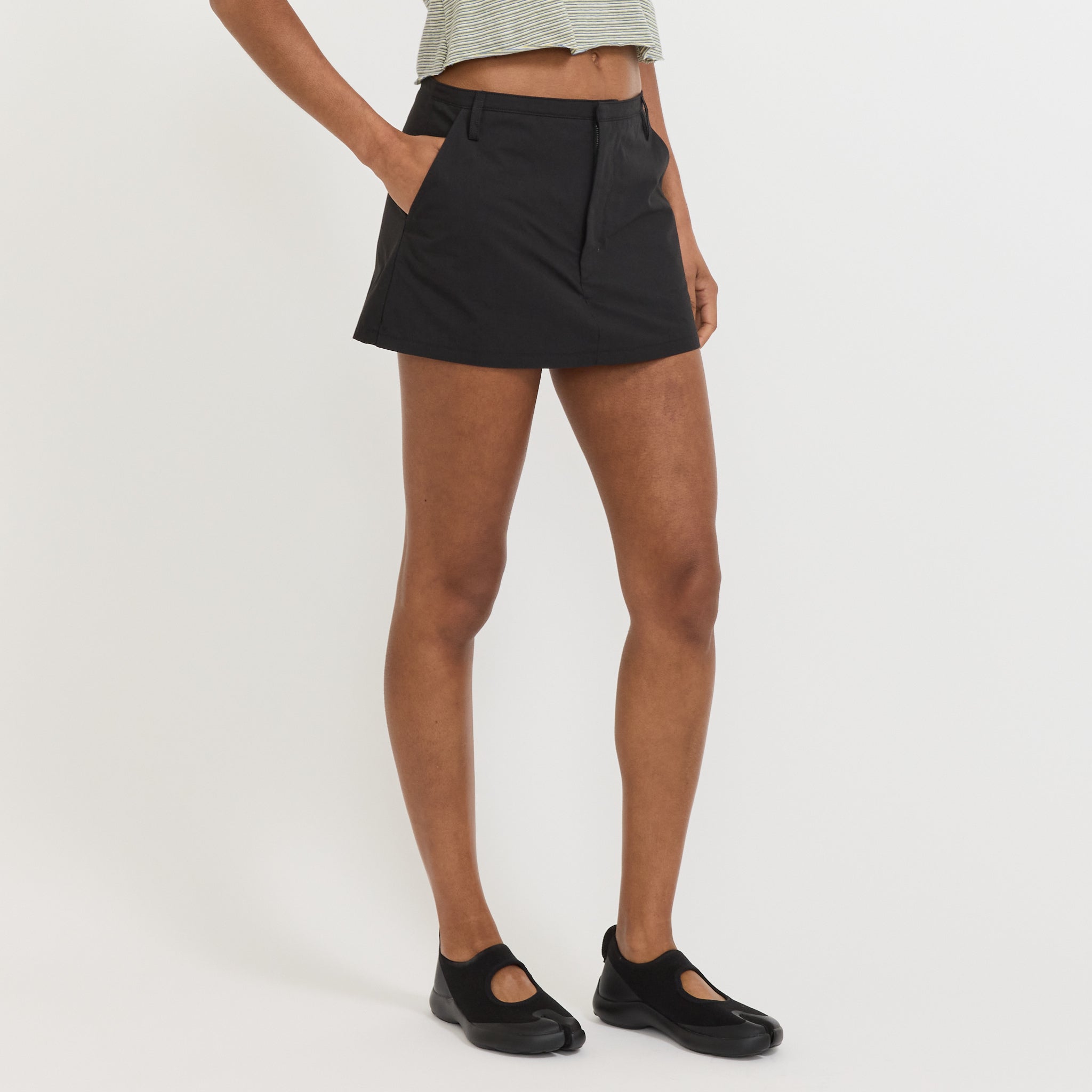 Crushed Cotton Mini Skort Black