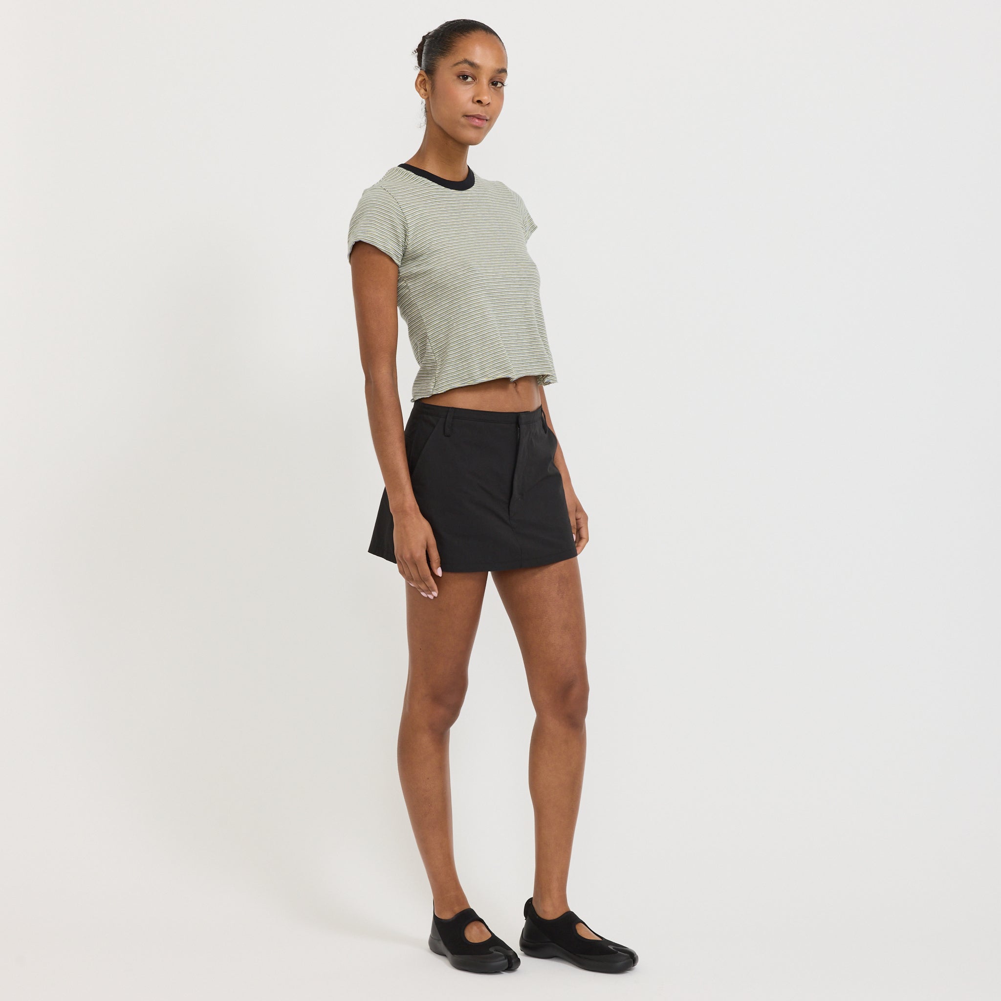 Crushed Cotton Mini Skort Black