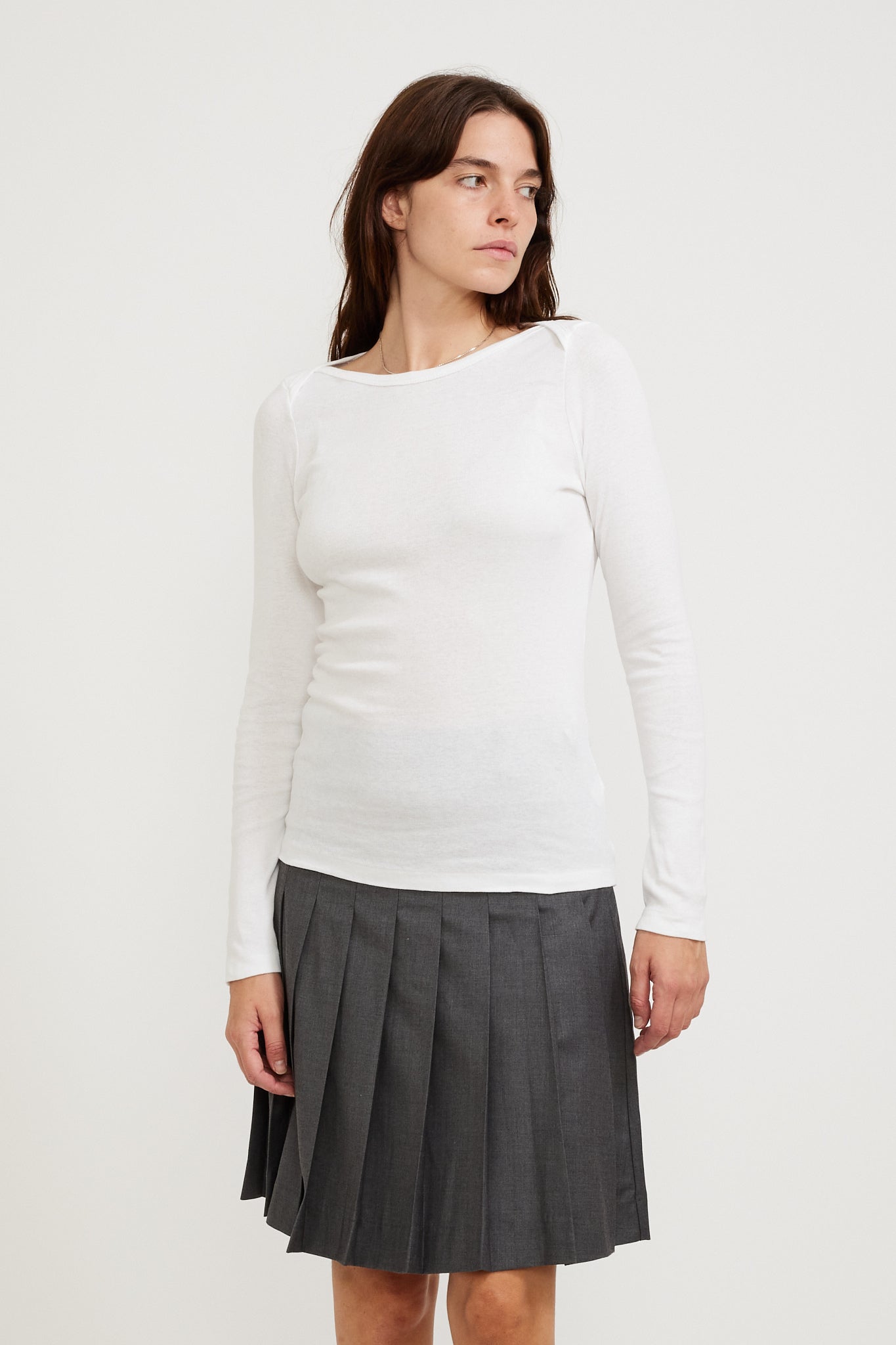 Bassike | Envelope Neck Rib l/s Top White | Maplestore