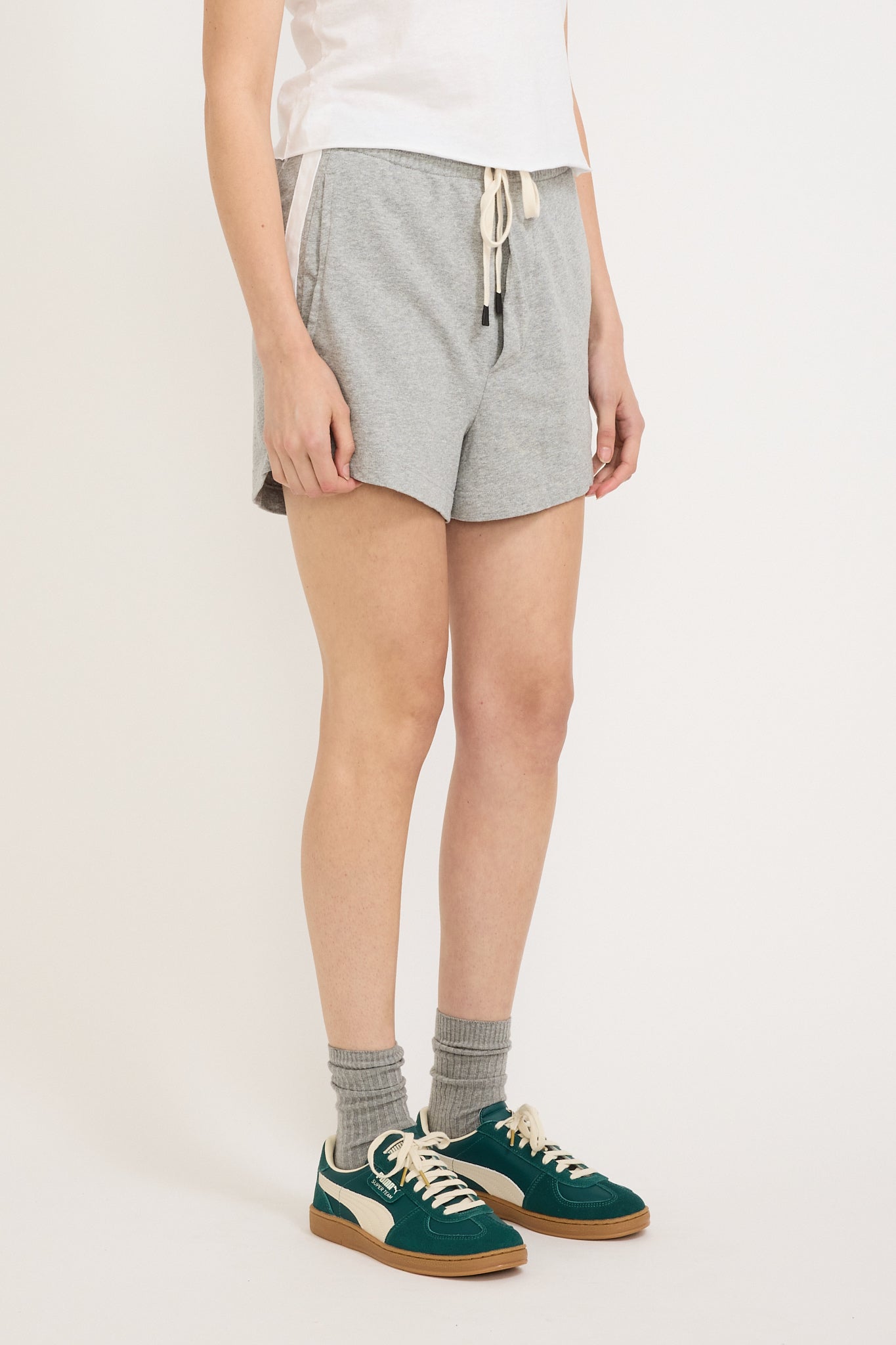 Bassike | French Terry Side Stripe Short Grey Marle/White | Maplestore