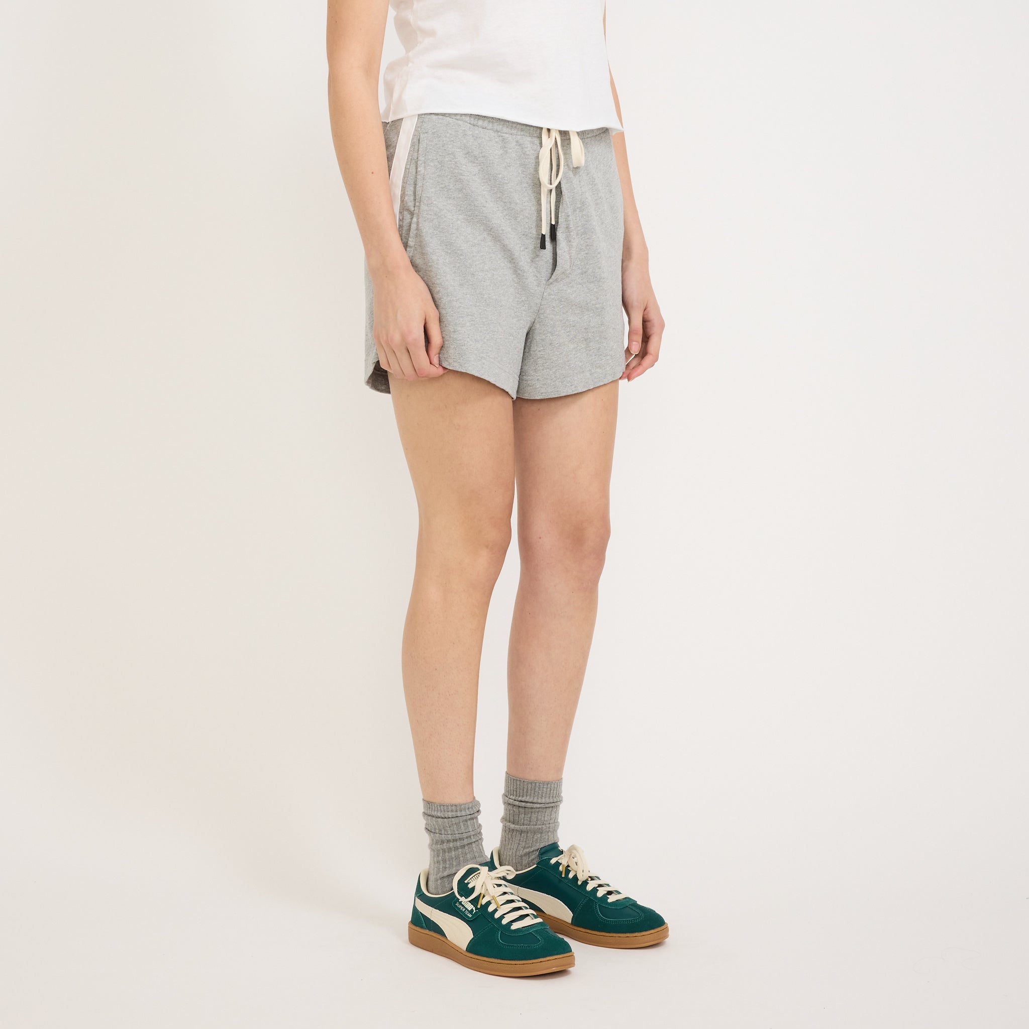 Bassike | French Terry Side Stripe Short Grey Marle/White | Maplestore