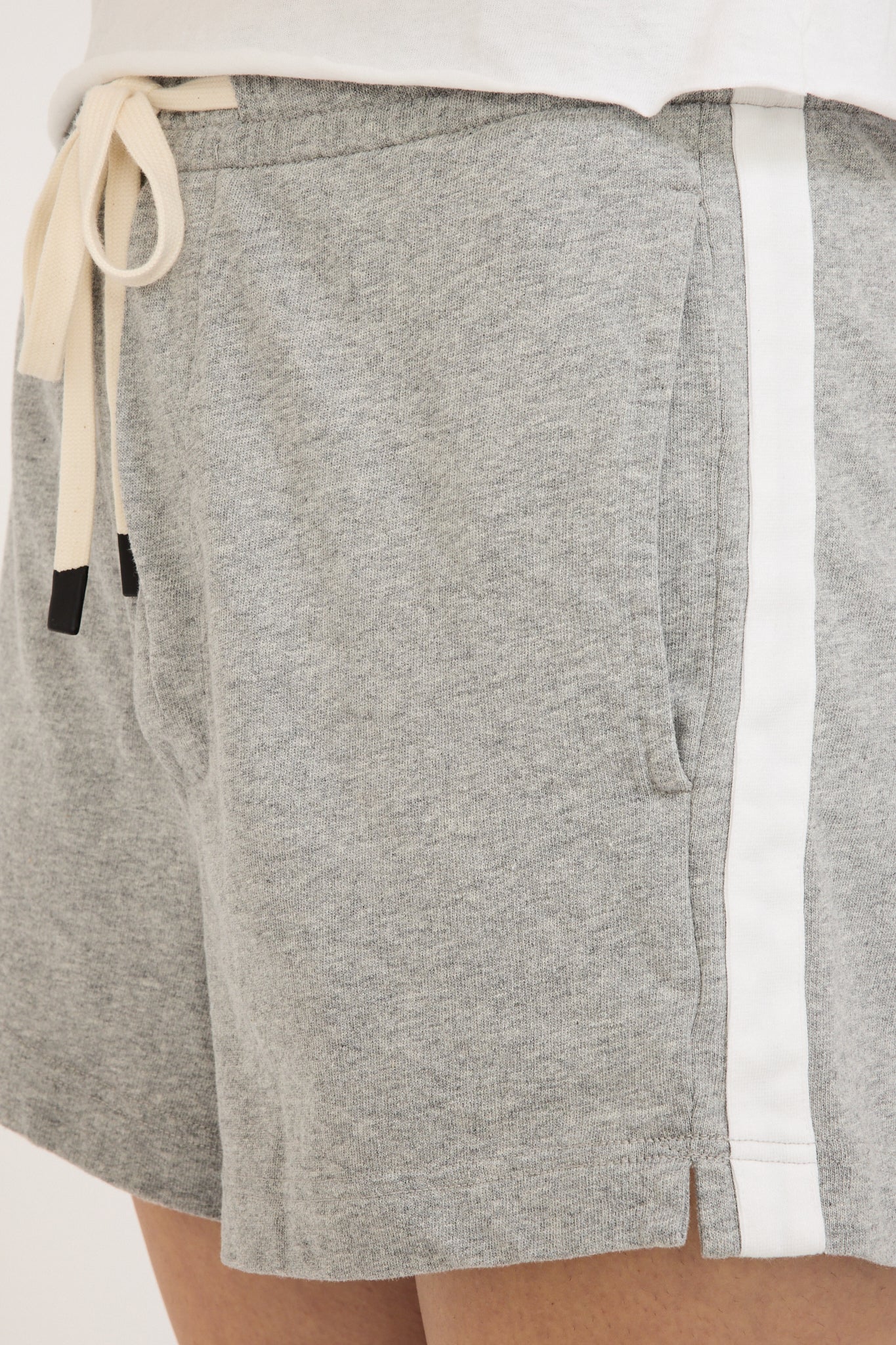 Bassike | French Terry Side Stripe Short Grey Marle/White | Maplestore