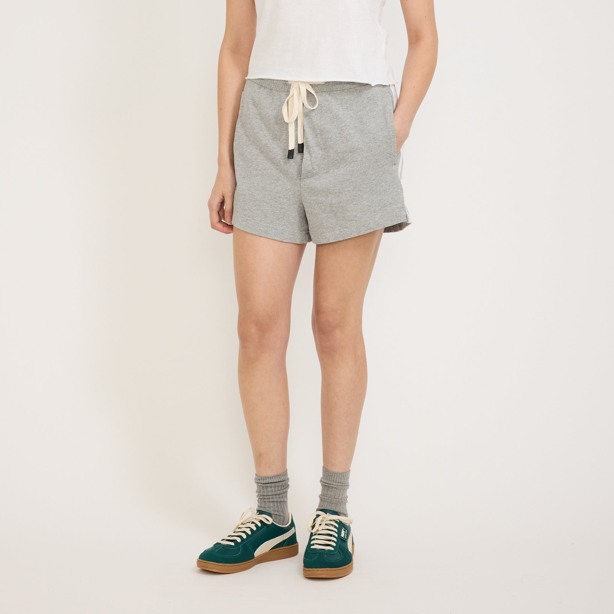 Bassike | French Terry Side Stripe Short Grey Marle/White | Maplestore