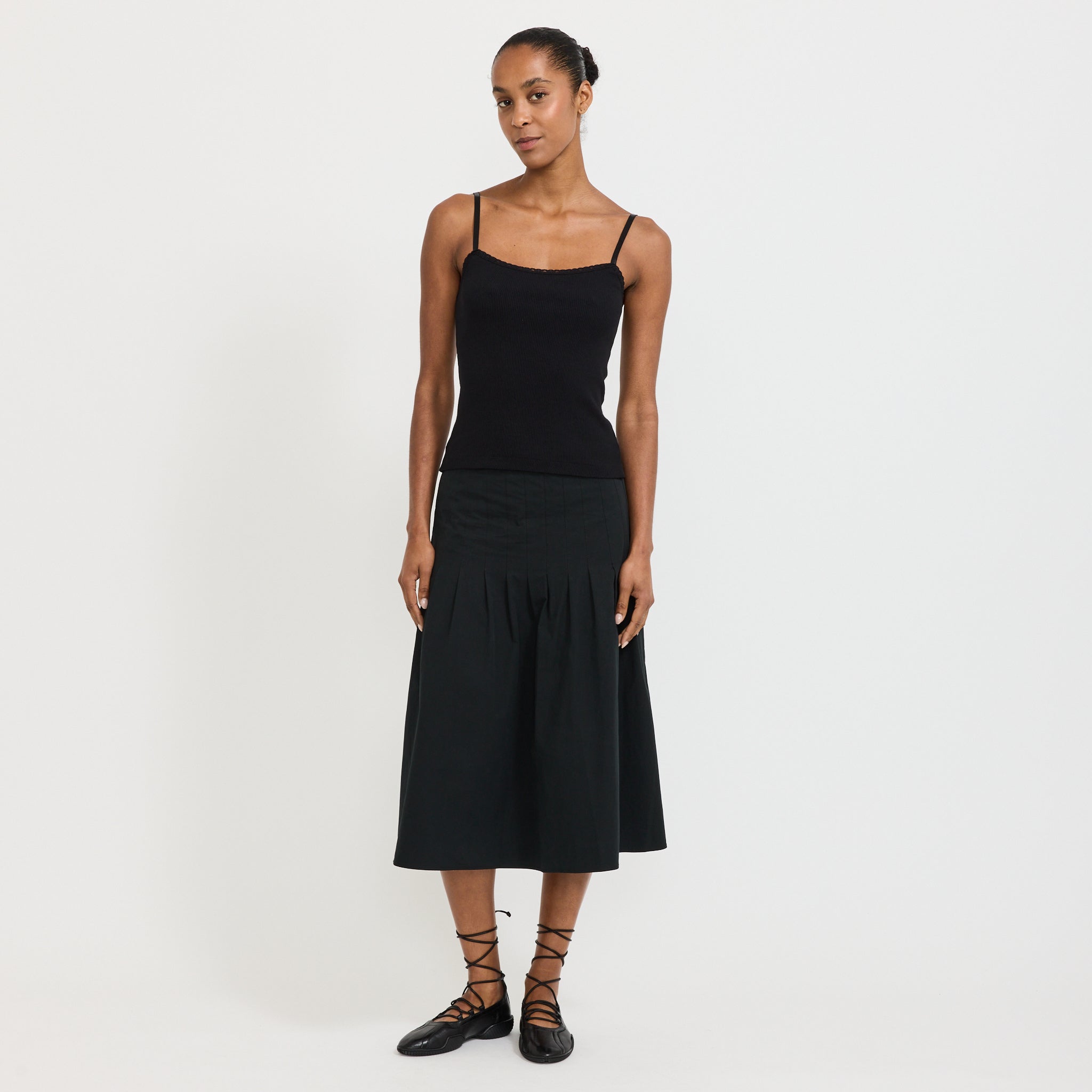 Lace Strap Soft Rib Tank Black