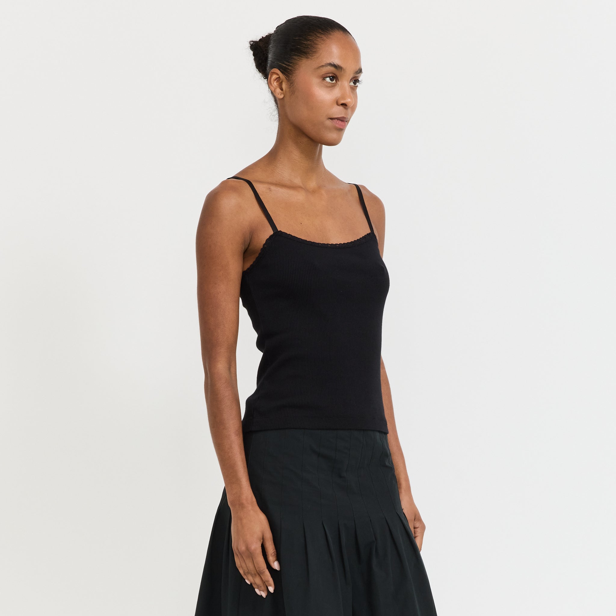 Lace Strap Soft Rib Tank Black