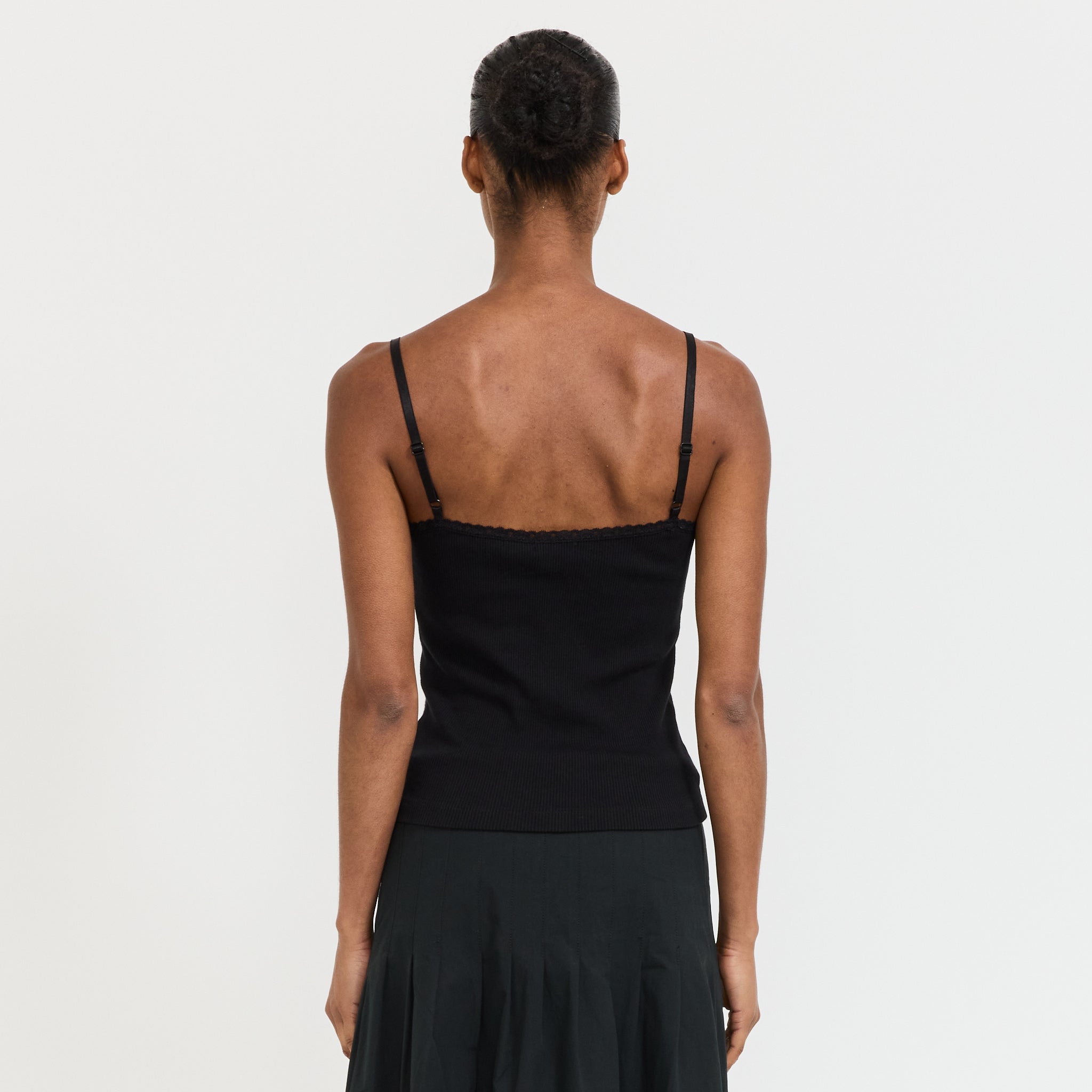 Lace Strap Soft Rib Tank Black