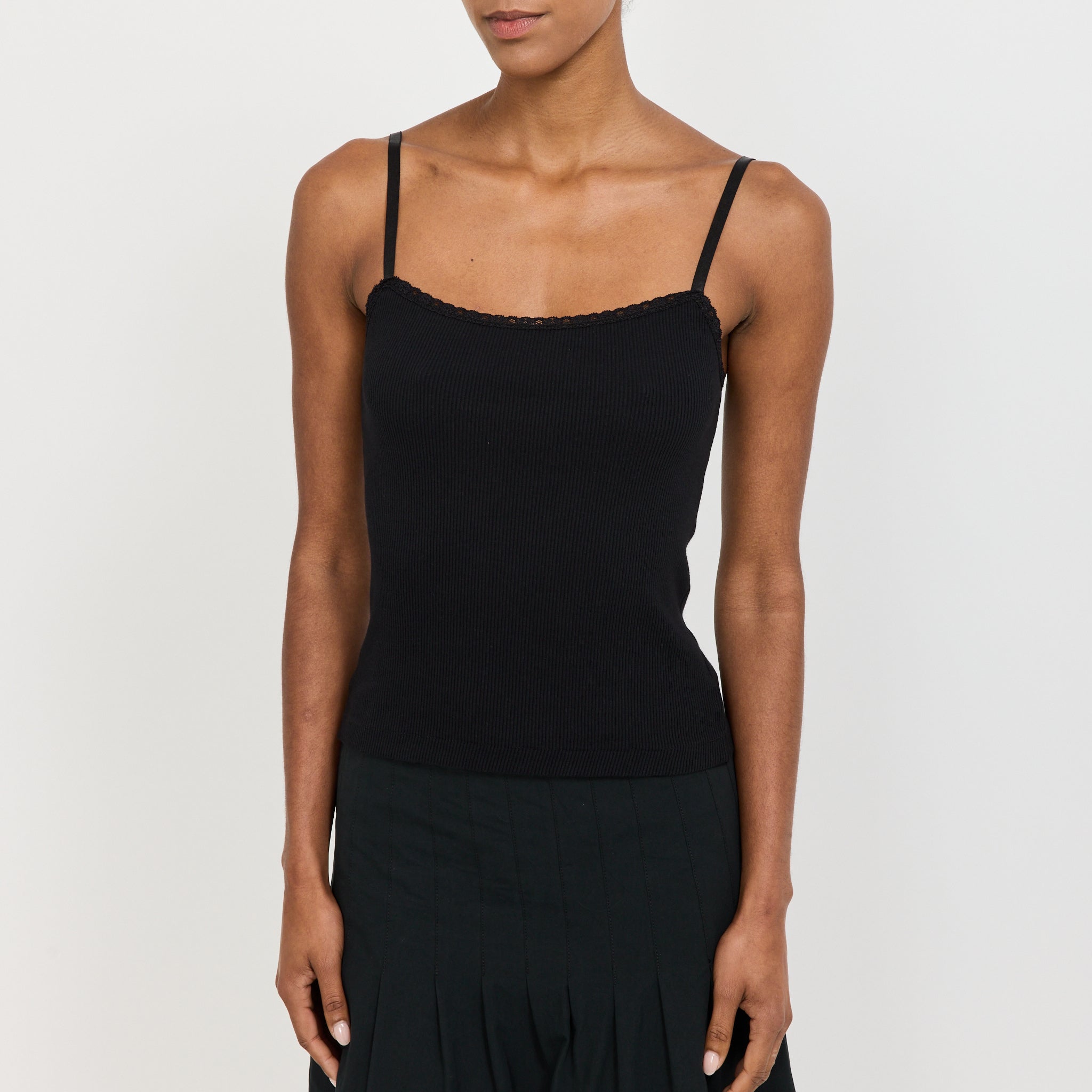 Lace Strap Soft Rib Tank Black