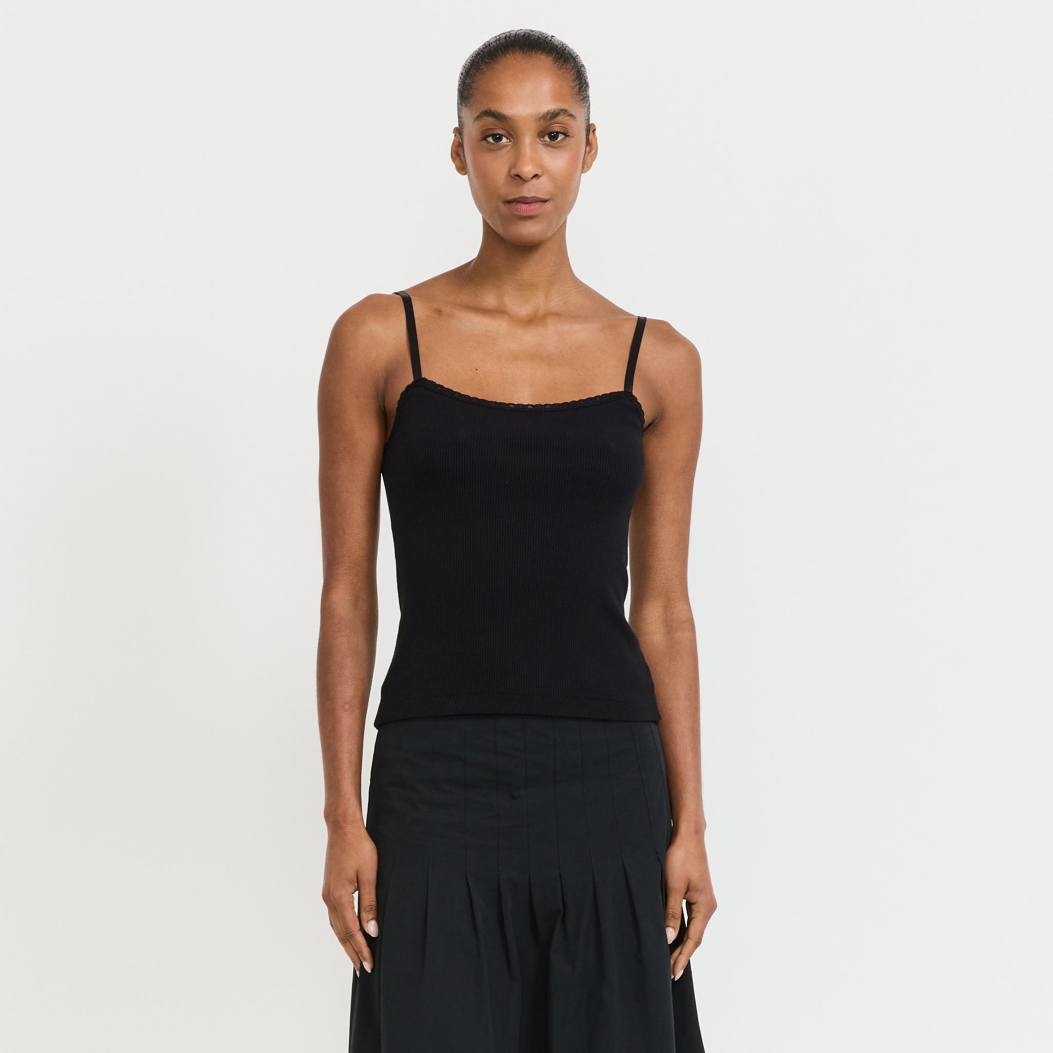 Lace Strap Soft Rib Tank Black