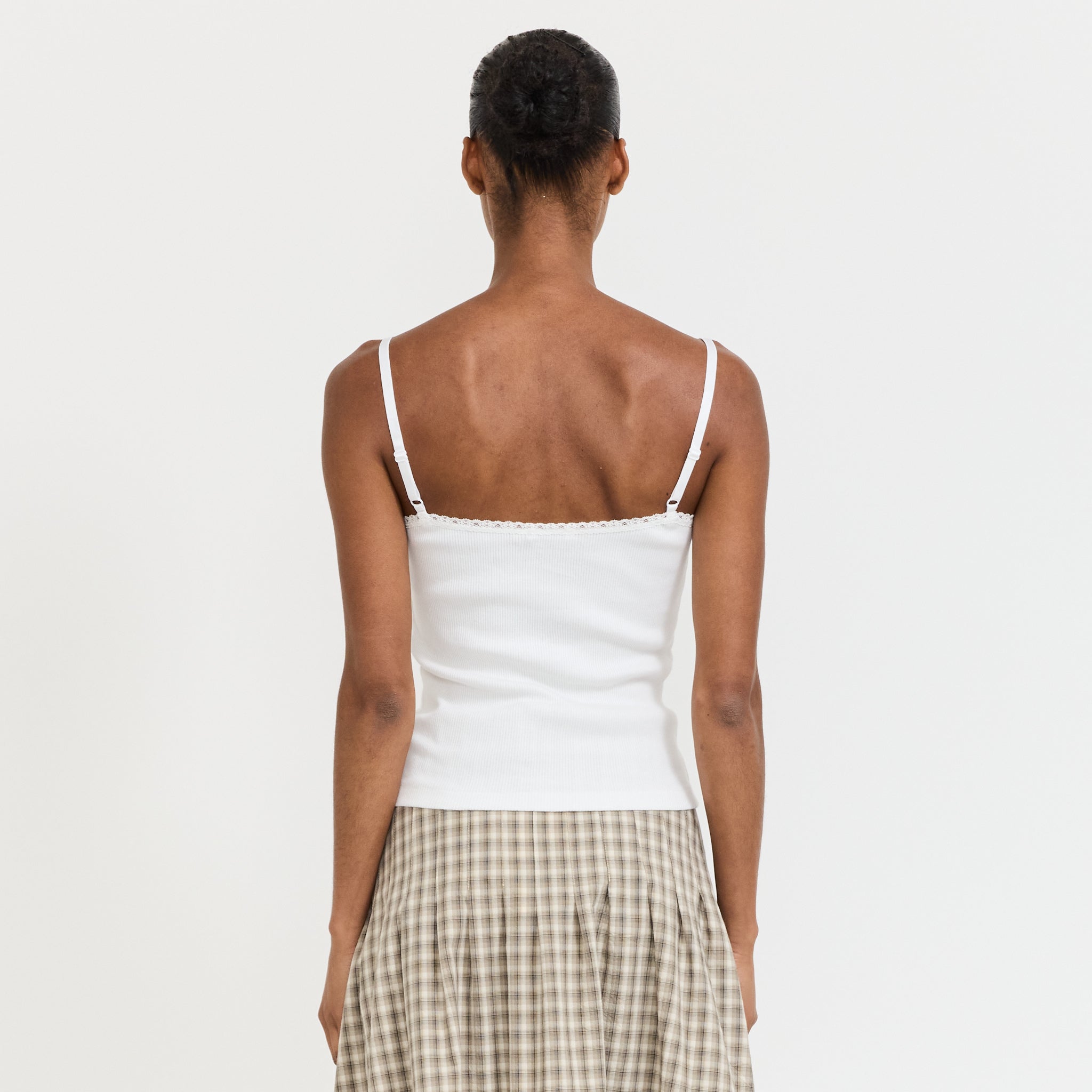 Lace Strap Soft Rib Tank White