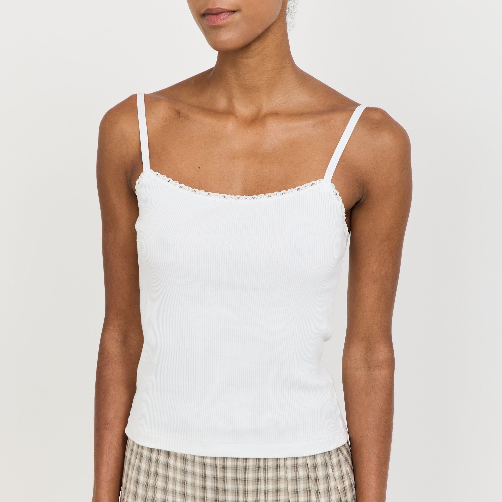 Lace Strap Soft Rib Tank White