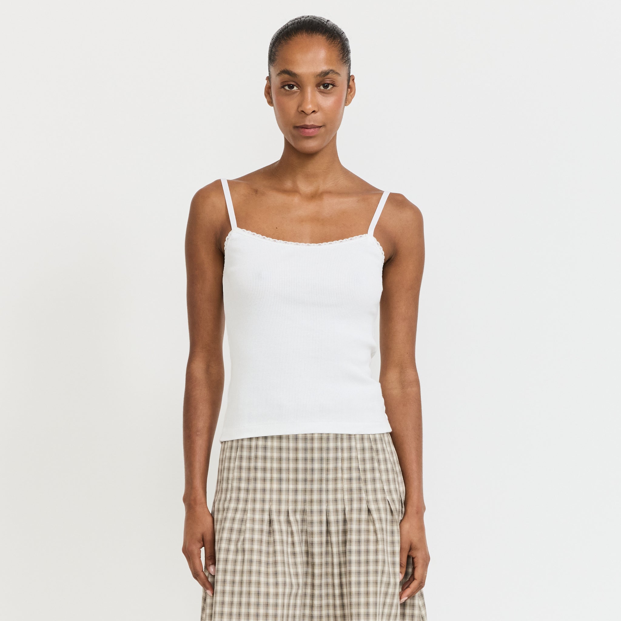 Lace Strap Soft Rib Tank White | Maplestore