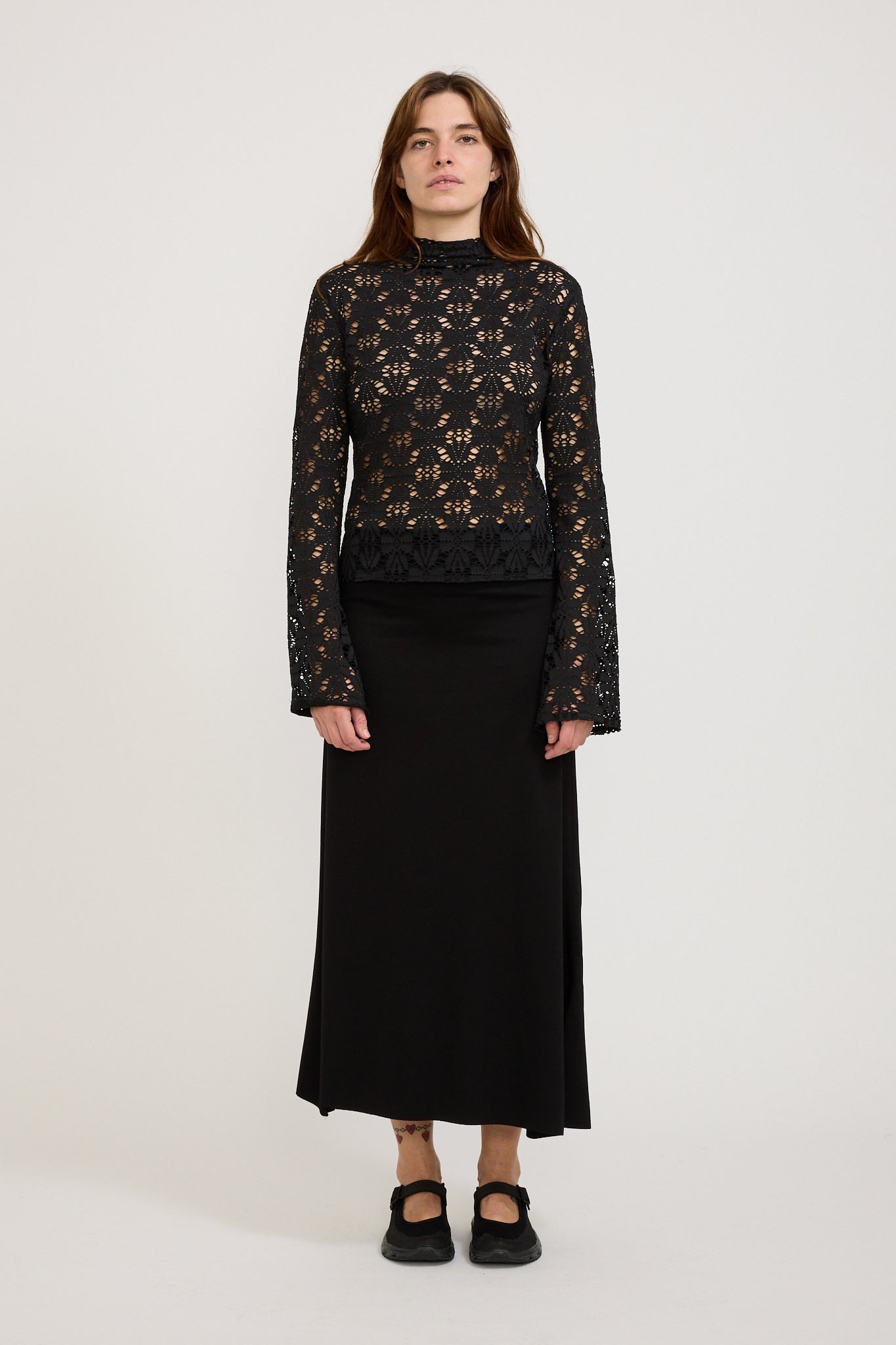 Bassike | Long Sleeve Lace Top Black | Maplestore