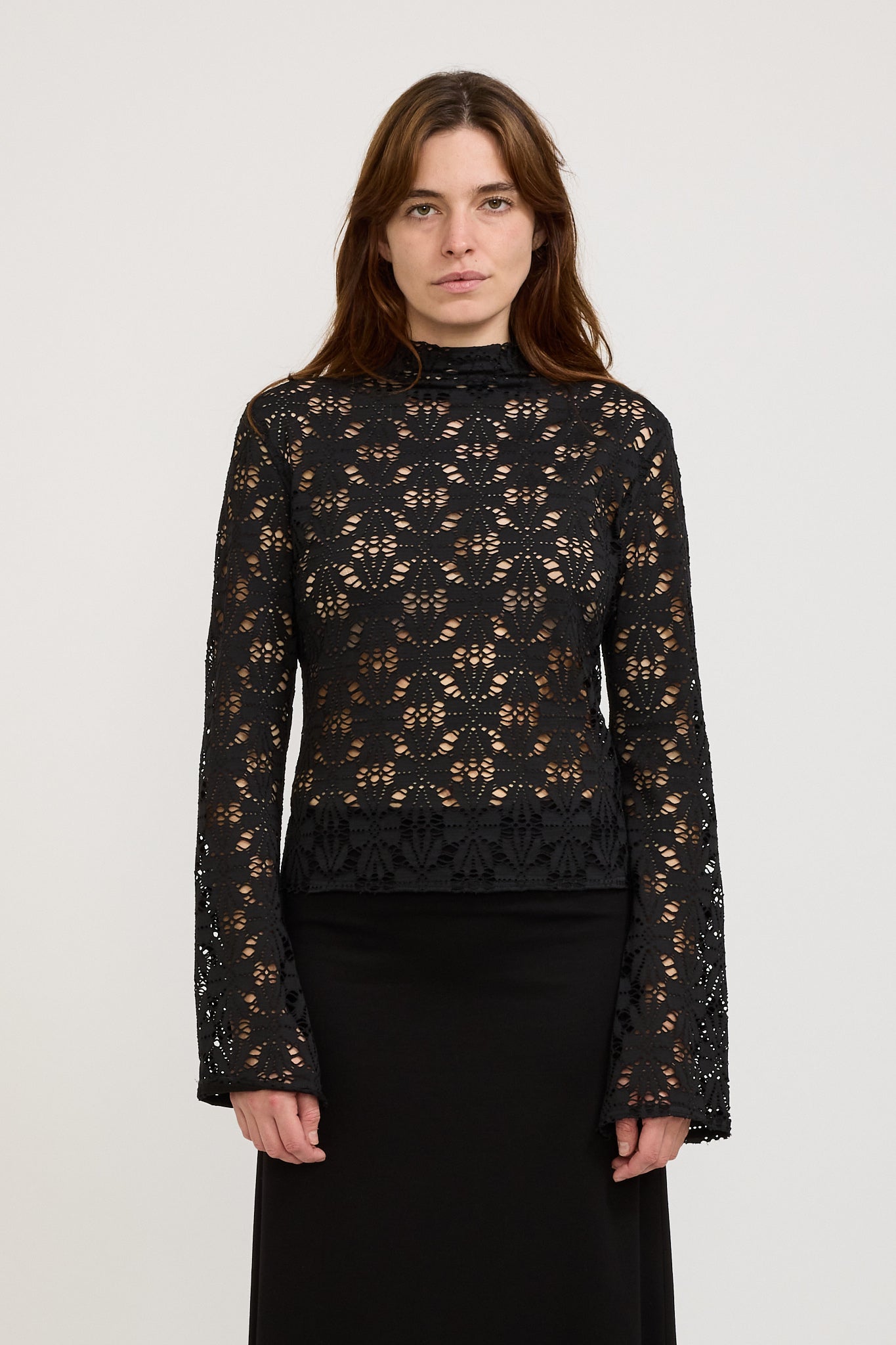 Bassike | Long Sleeve Lace Top Black | Maplestore