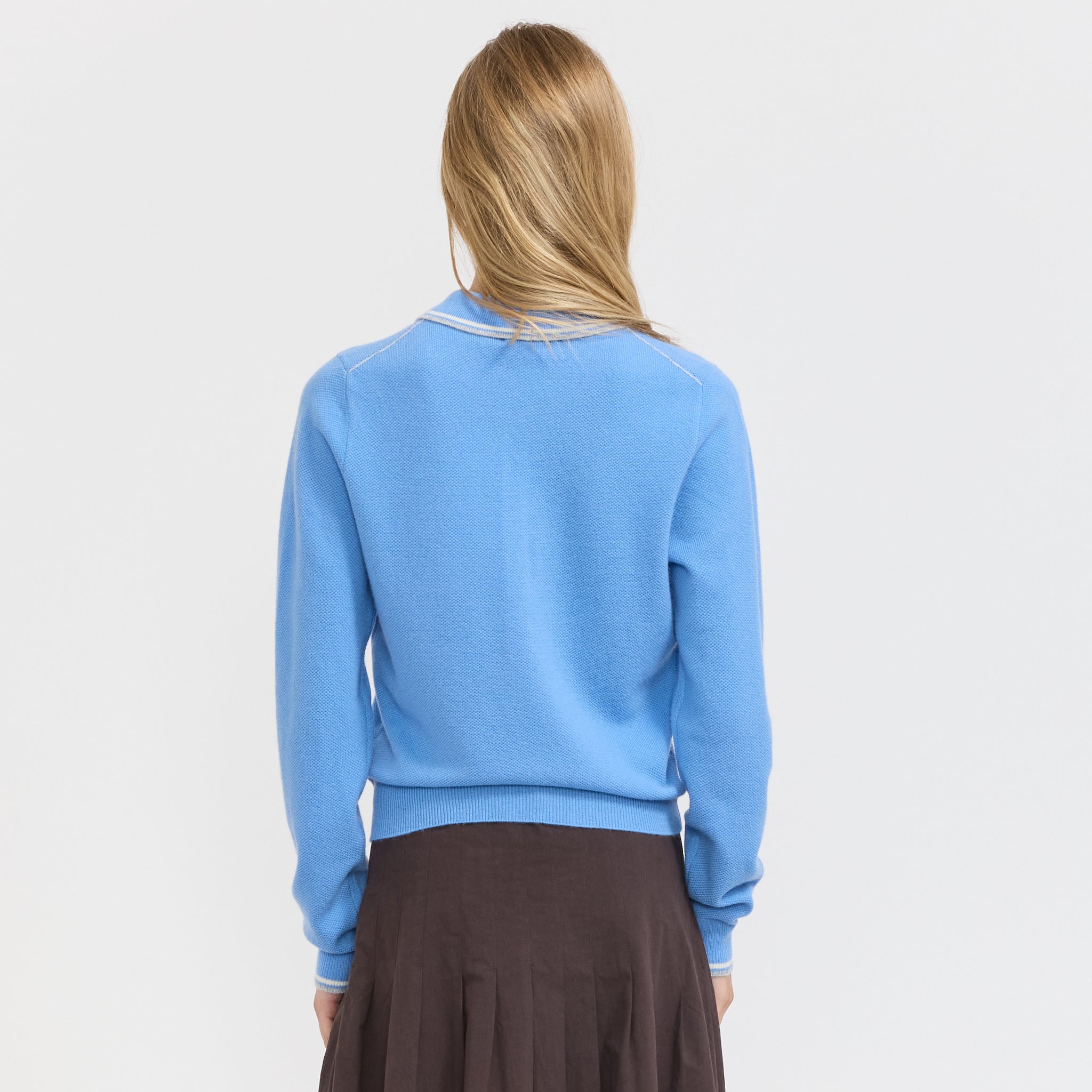 Bassike | Long Sleeve Polo Knit Cornflower | Maplestore