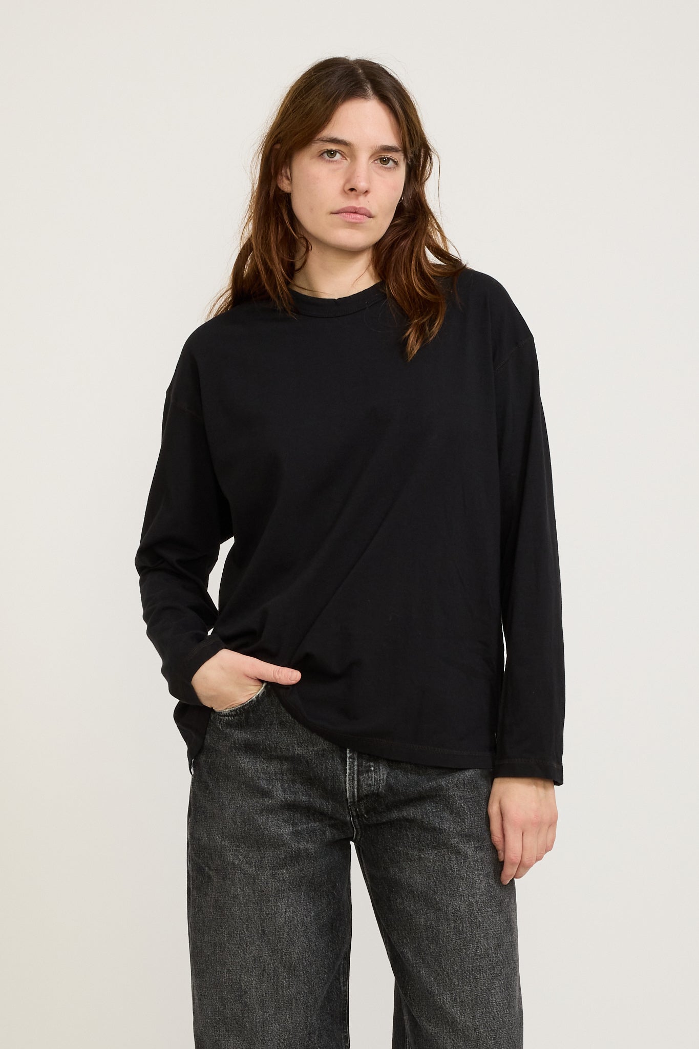 Bassike | Midweight Coverstitch L/S T-Shirt Black | Maplestore