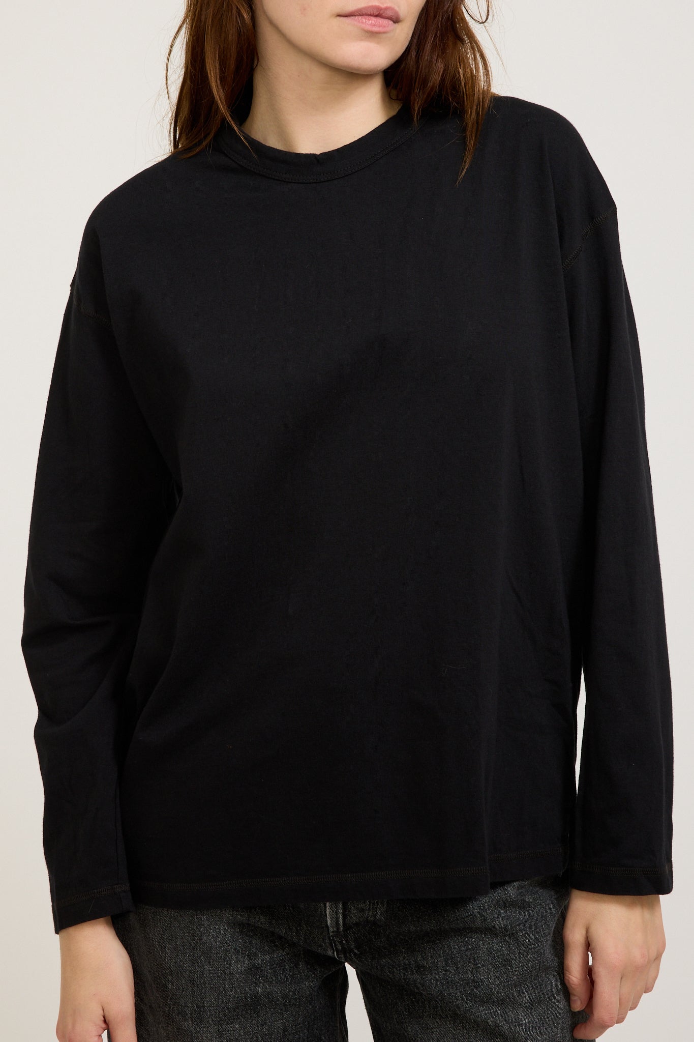 Bassike | Midweight Coverstitch L/S T-Shirt Black | Maplestore