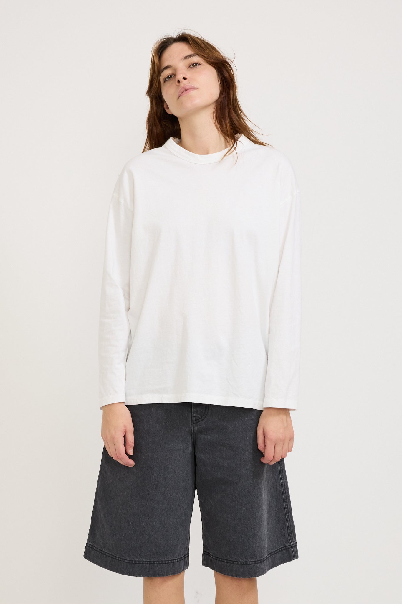 Bassike | Midweight Coverstitch L/S T-Shirt White | Maplestore