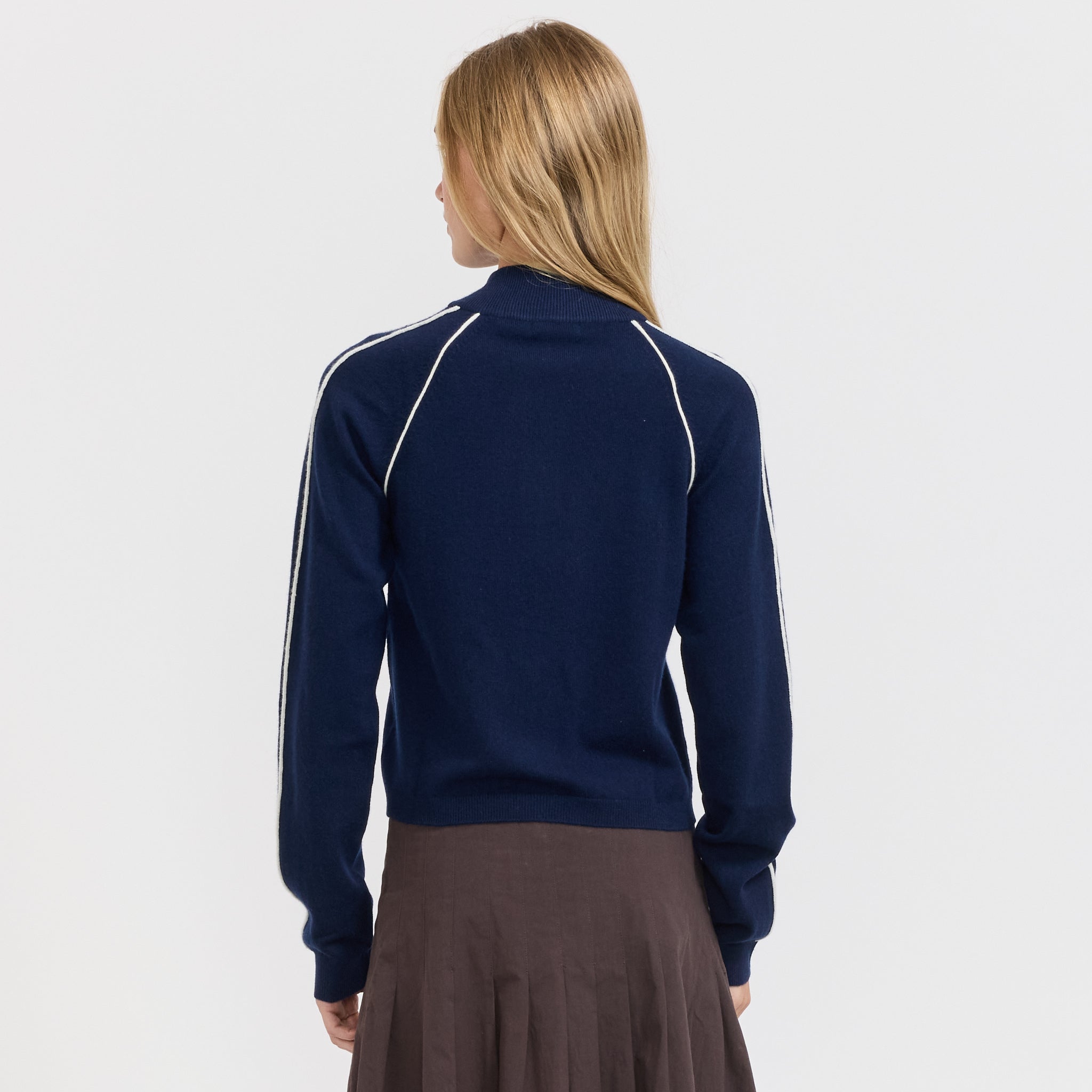Bassike | Piping Detail Zip Up Knit Ink | Maplestore