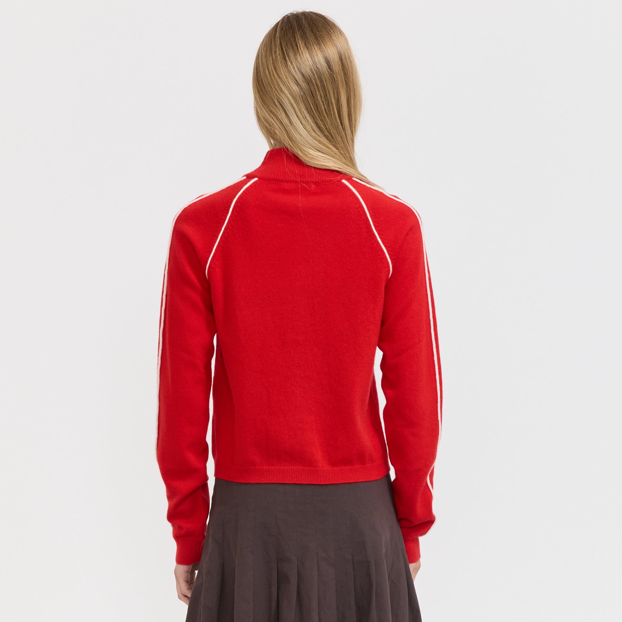 Bassike | Piping Detail Zip Up Knit Red | Maplestore