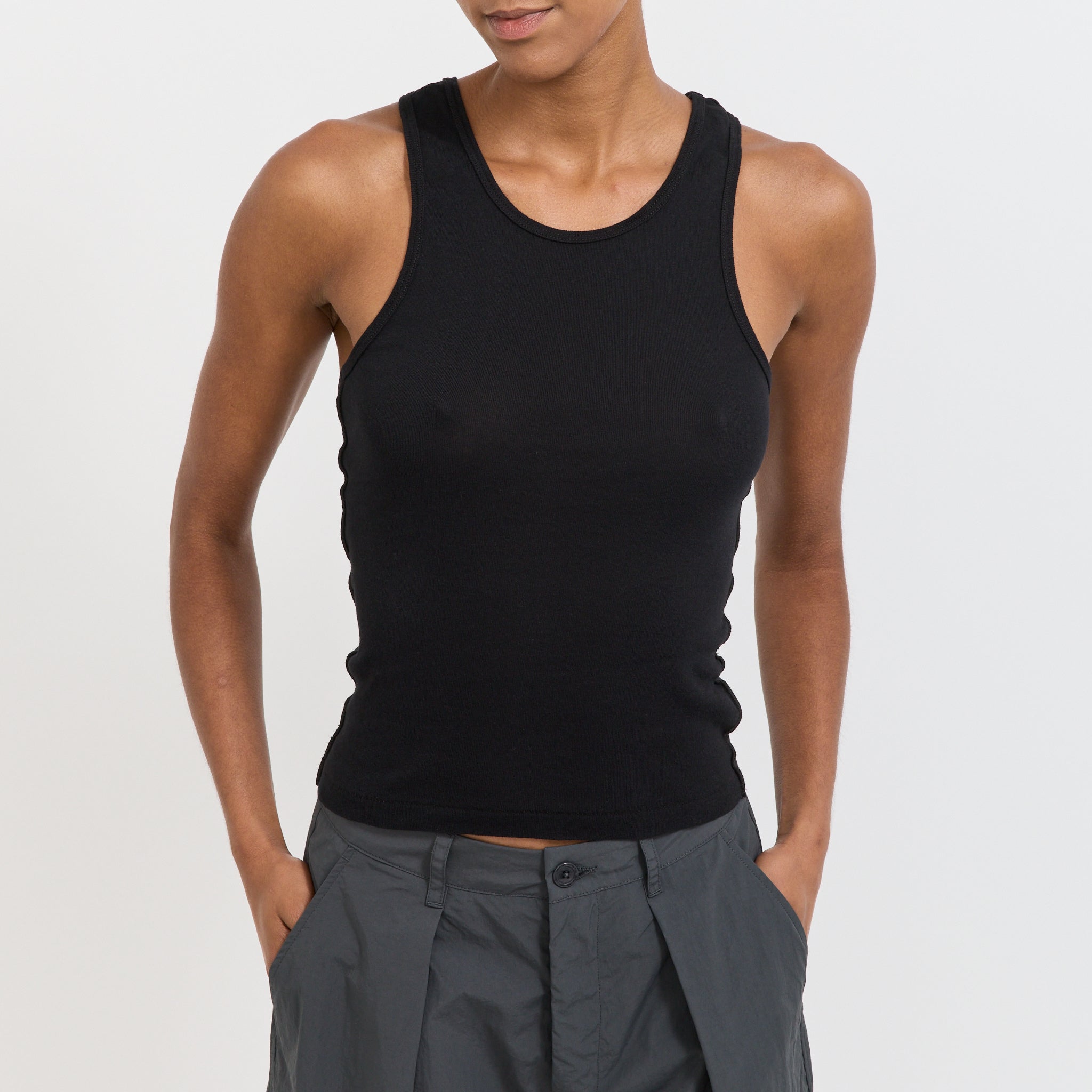Racer Back Rib Tank Black