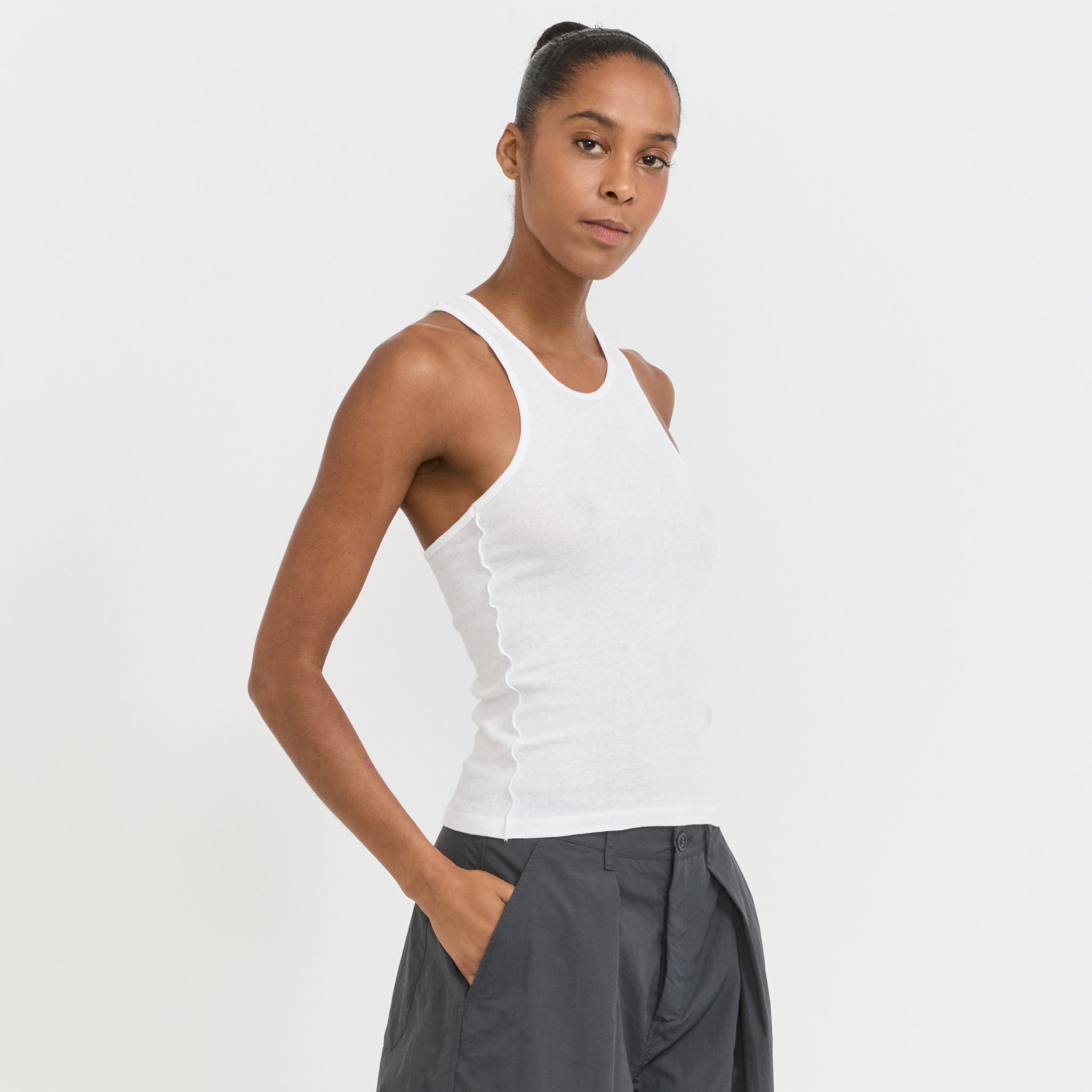 Racer Back Rib Tank White