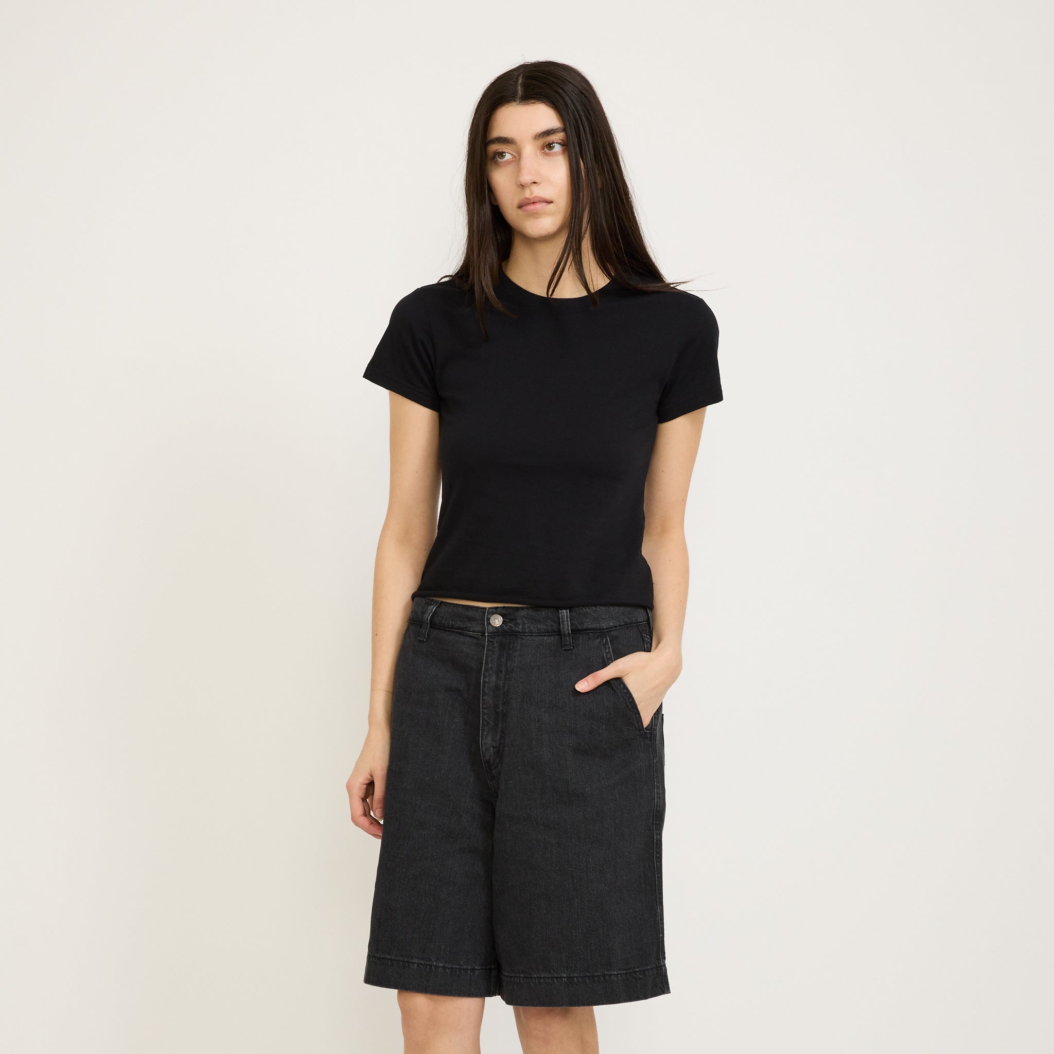 Bassike | Raw Edge Baby T-Shirt Black | Maplestore
