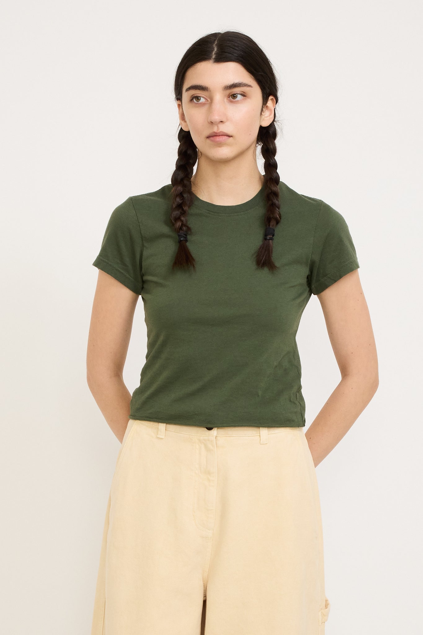 Bassike | Raw Edge Baby T-Shirt Khaki Green | Maplestore