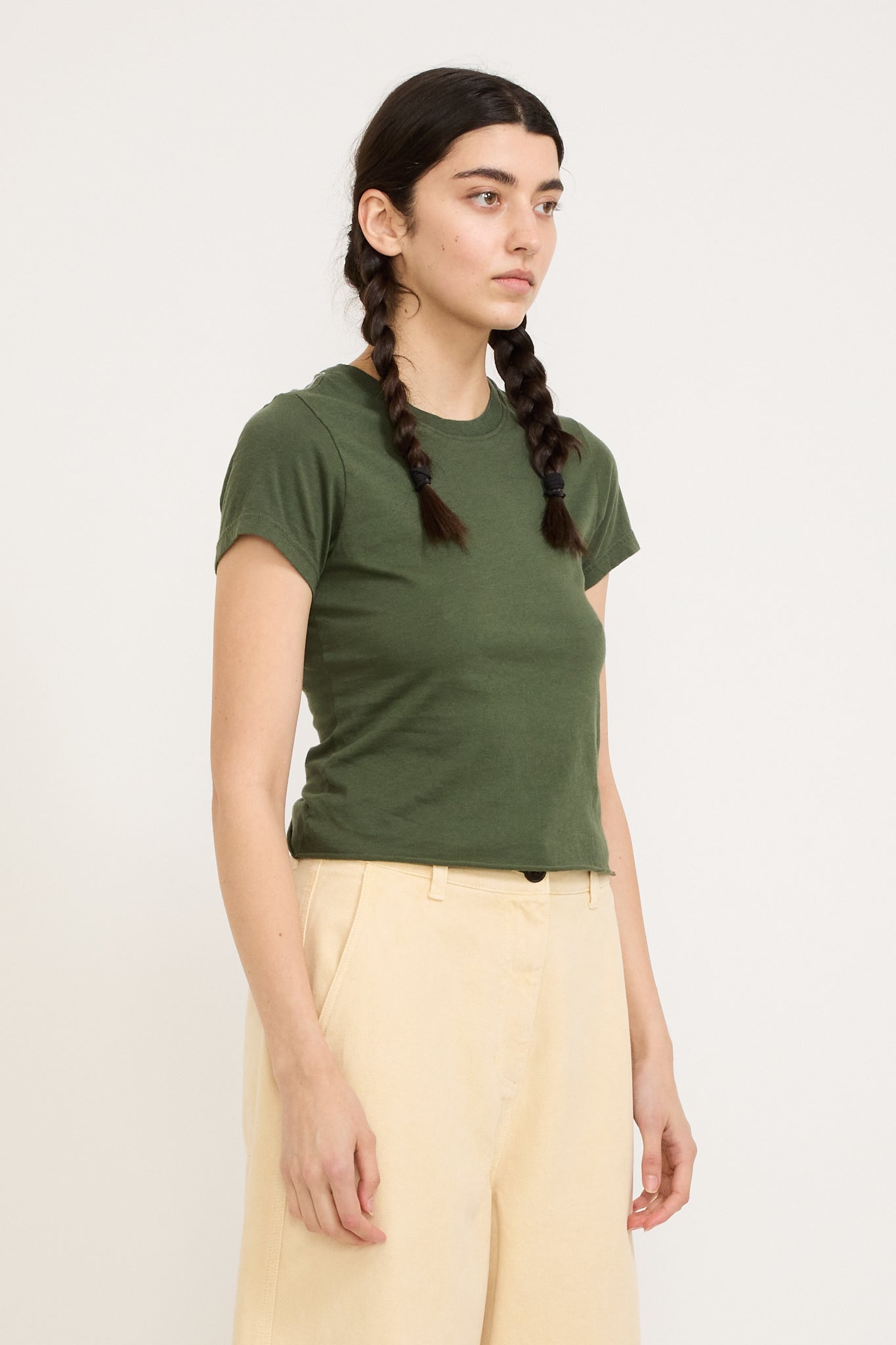 Bassike | Raw Edge Baby T-Shirt Khaki Green | Maplestore