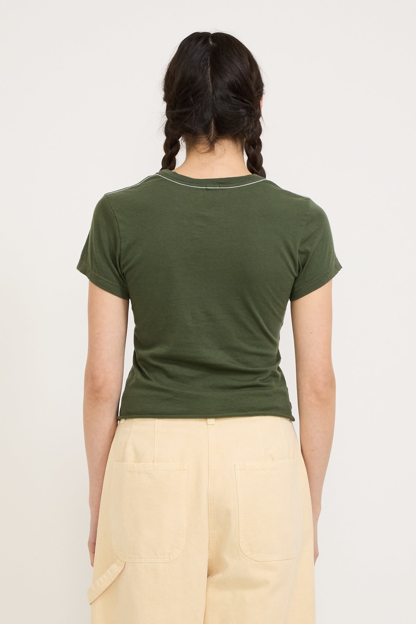 Bassike | Raw Edge Baby T-Shirt Khaki Green | Maplestore