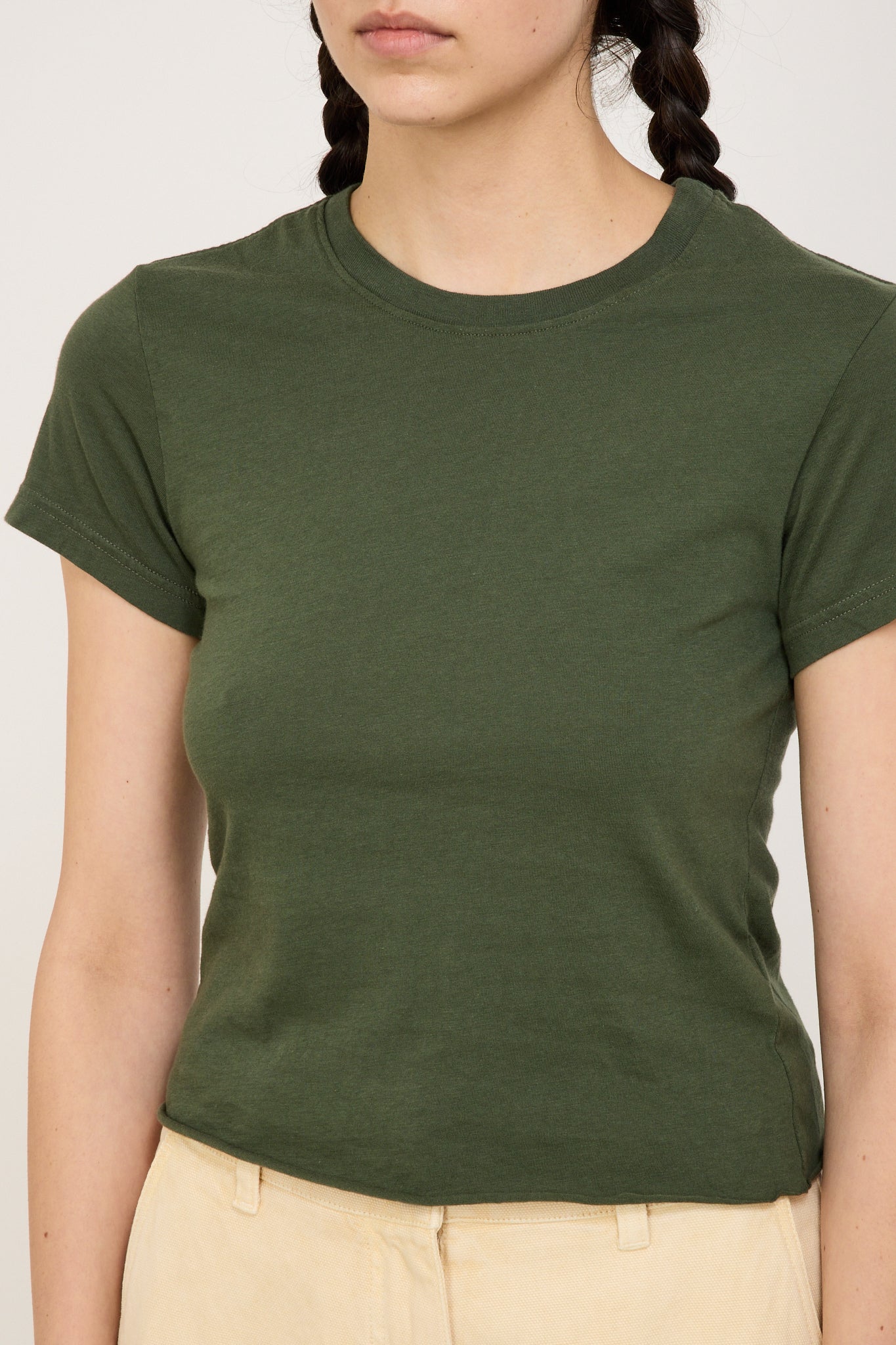 Bassike | Raw Edge Baby T-Shirt Khaki Green | Maplestore