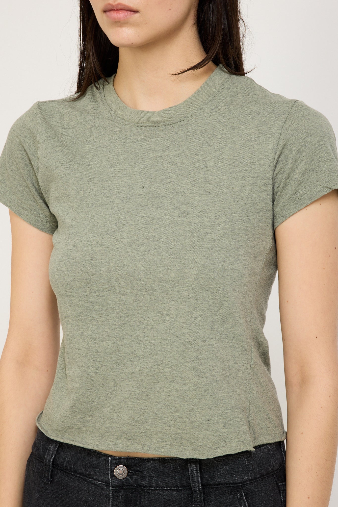 Bassike | Raw Edge Baby T-Shirt Sage Marle | Maplestore