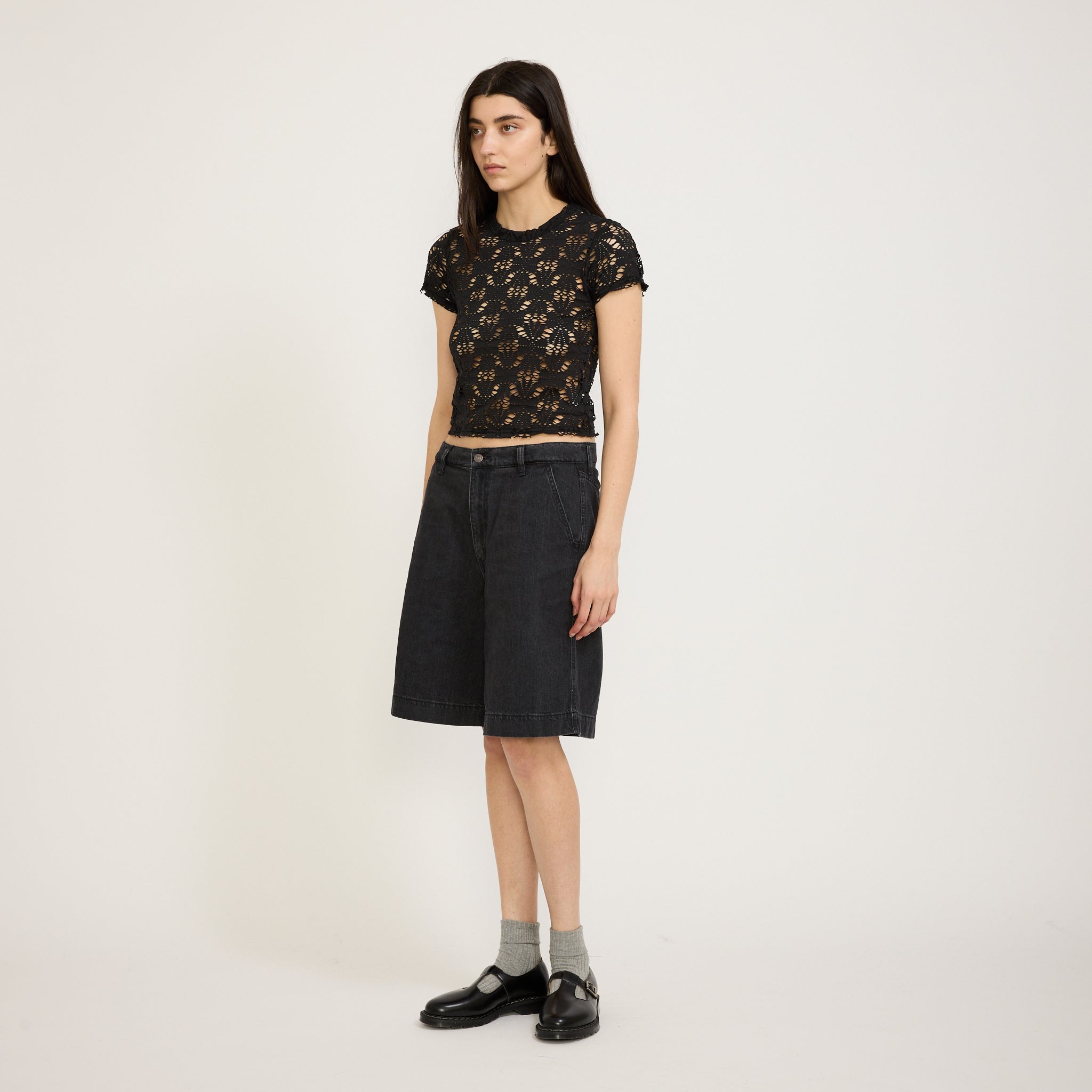 Bassike | Raw Edge Lace Baby T-Shirt Black | Maplestore