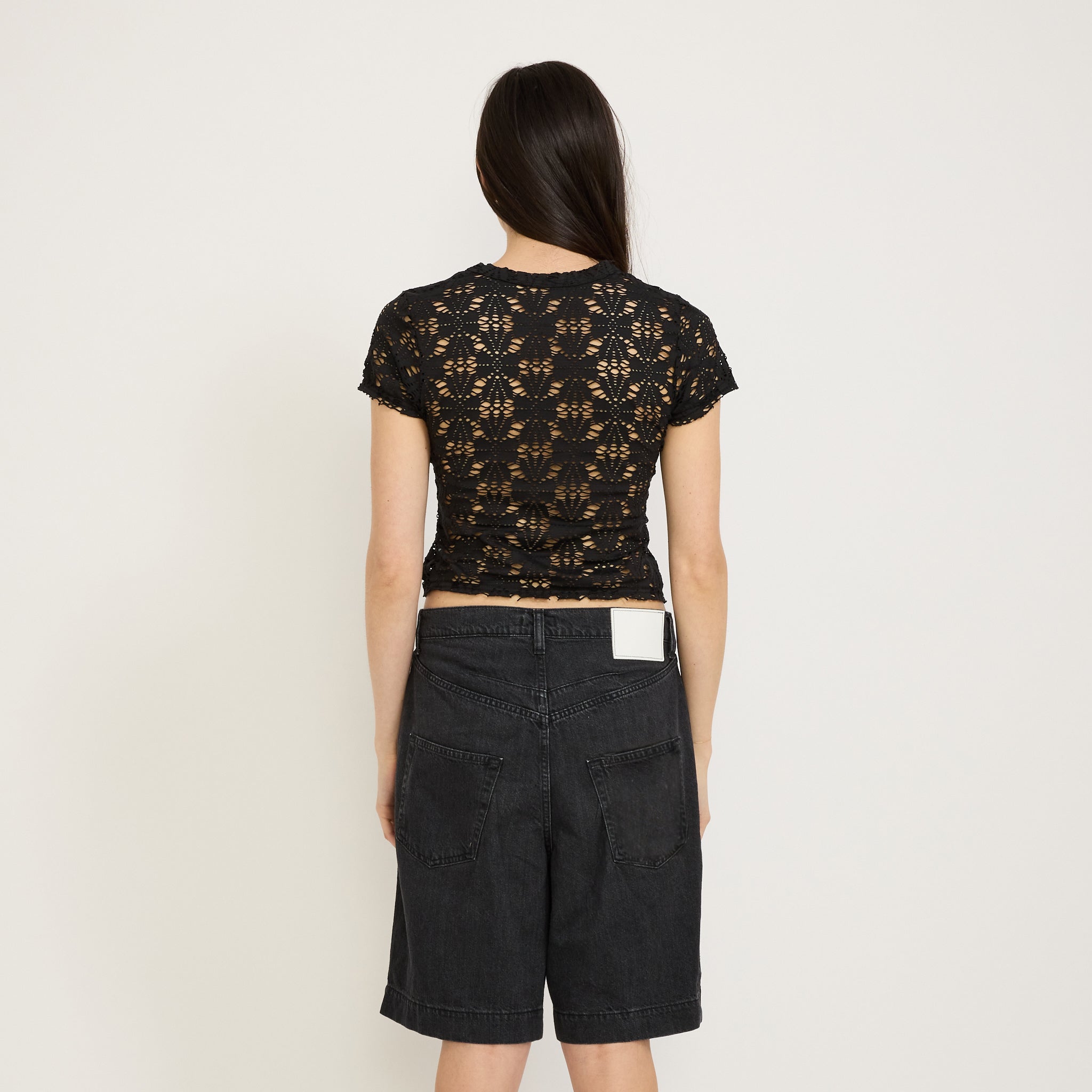 Bassike | Raw Edge Lace Baby T-Shirt Black | Maplestore