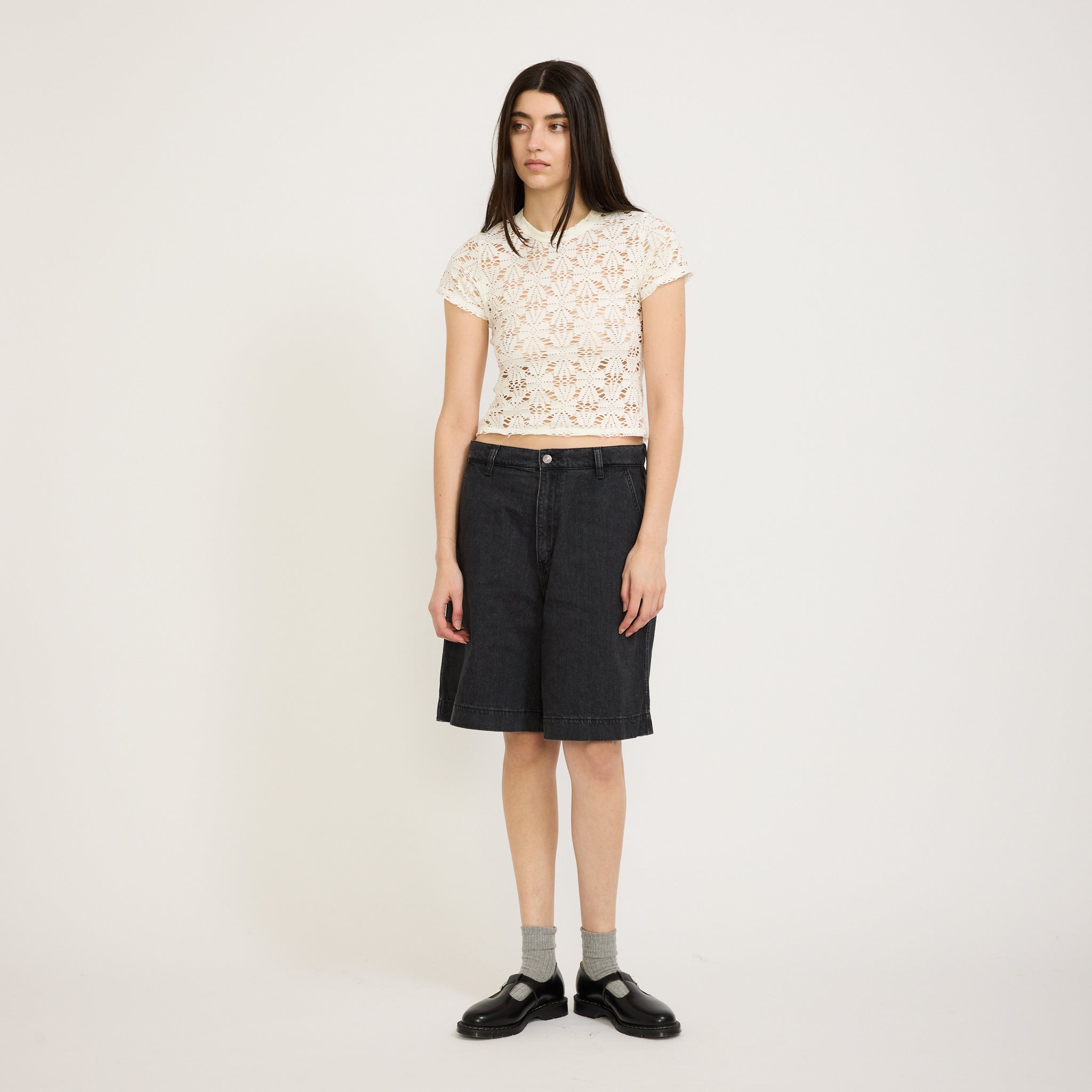 Bassike | Raw Edge Lace Baby T-Shirt White | Maplestore