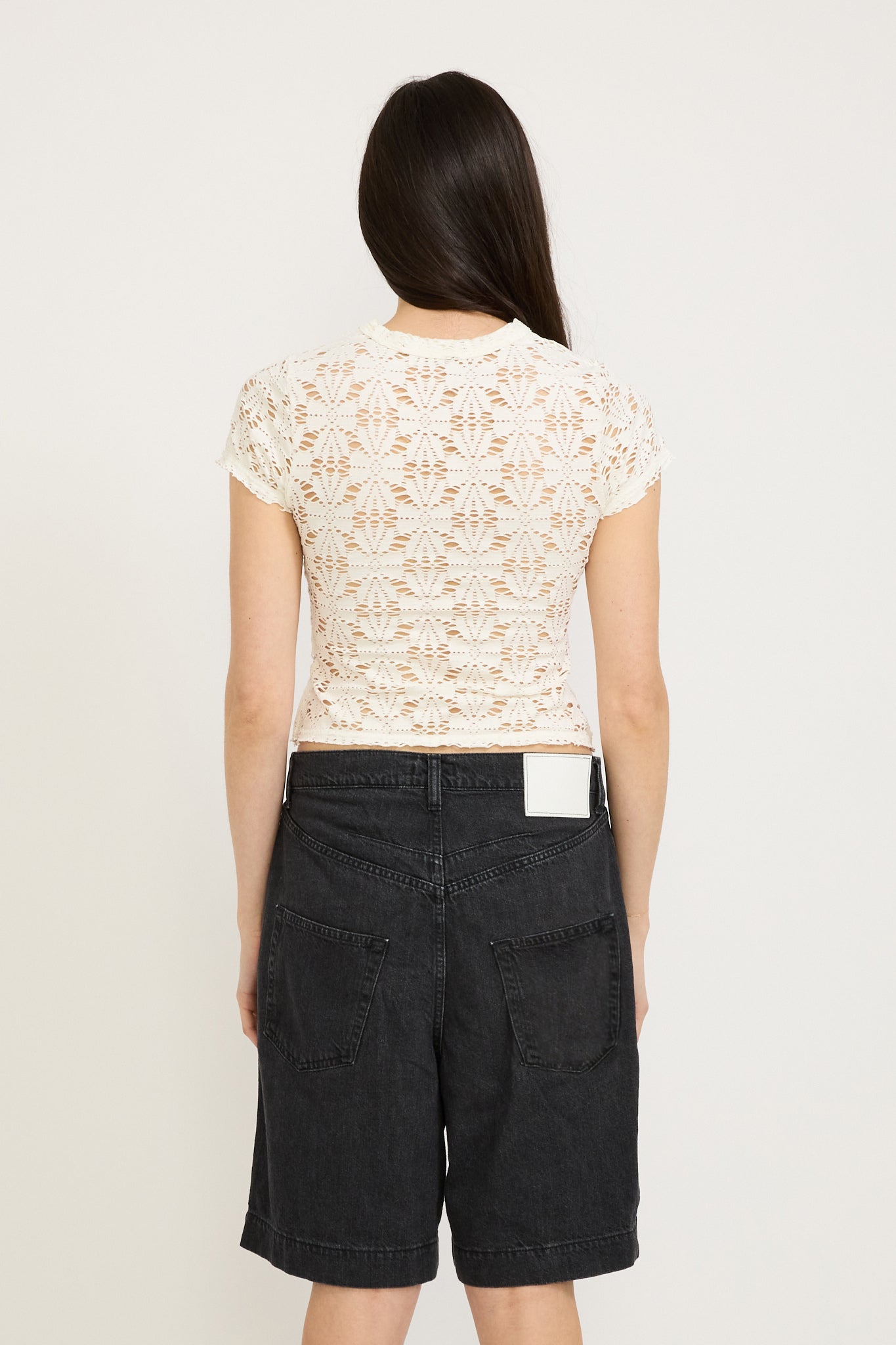 Bassike | Raw Edge Lace Baby T-Shirt White | Maplestore